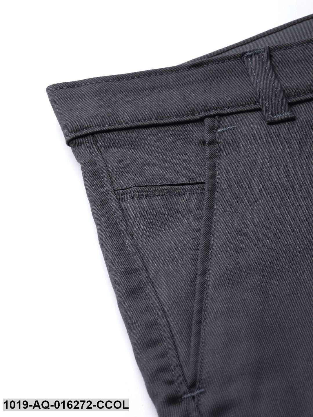 Men's Cotton Blend Charcoal Grey Solid Formal Trousers