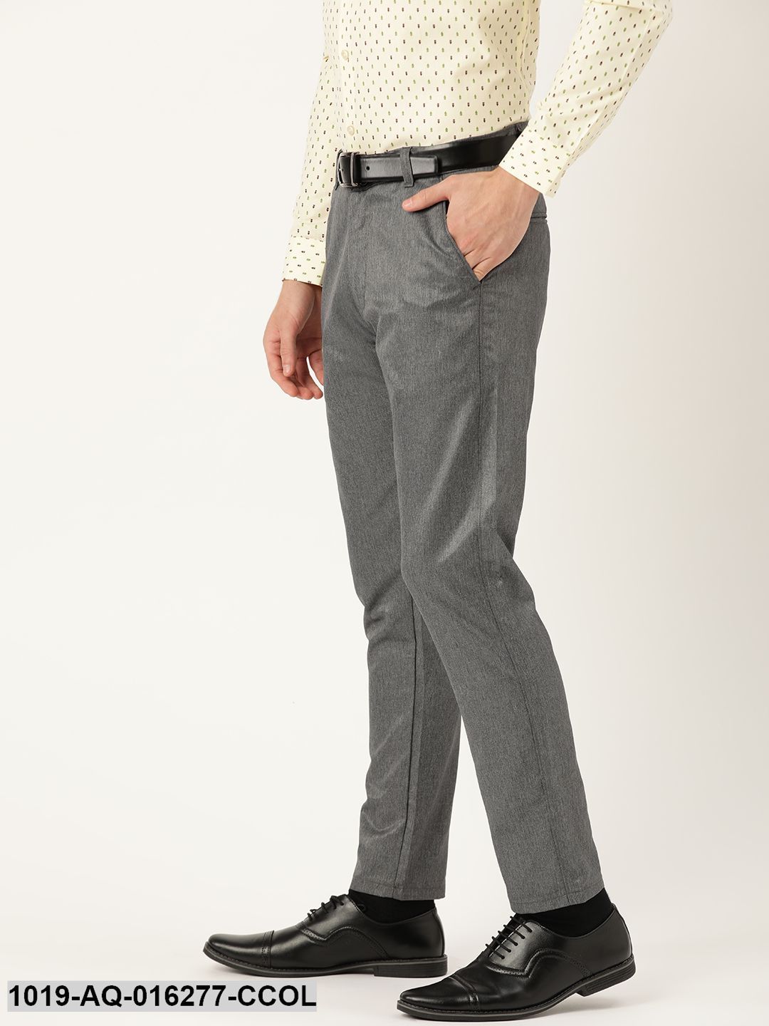 Men's Cotton Blend Charcoal Grey Formal Trousers - Sojanya