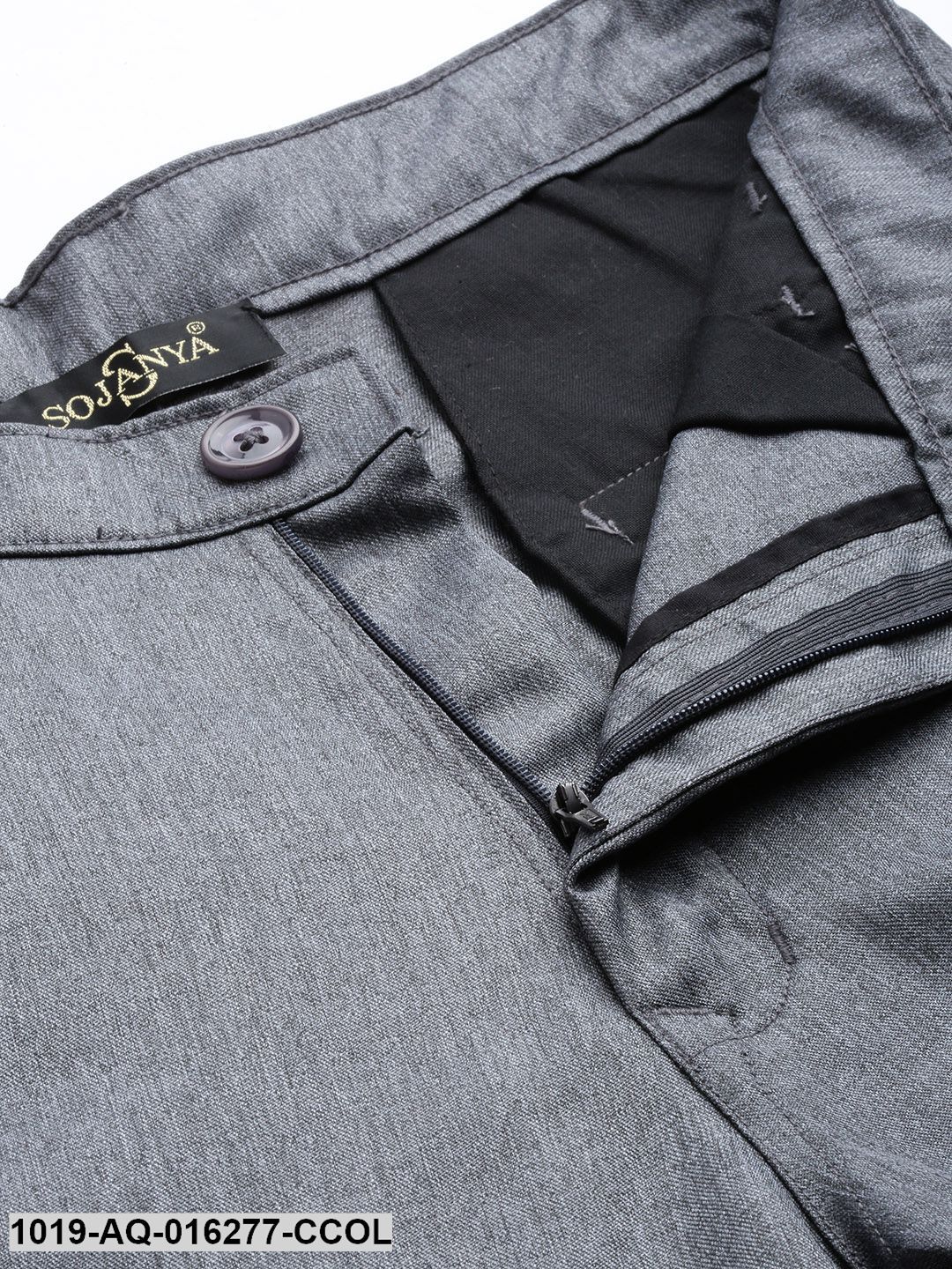 Men's Cotton Blend Charcoal Grey Formal Trousers - Sojanya