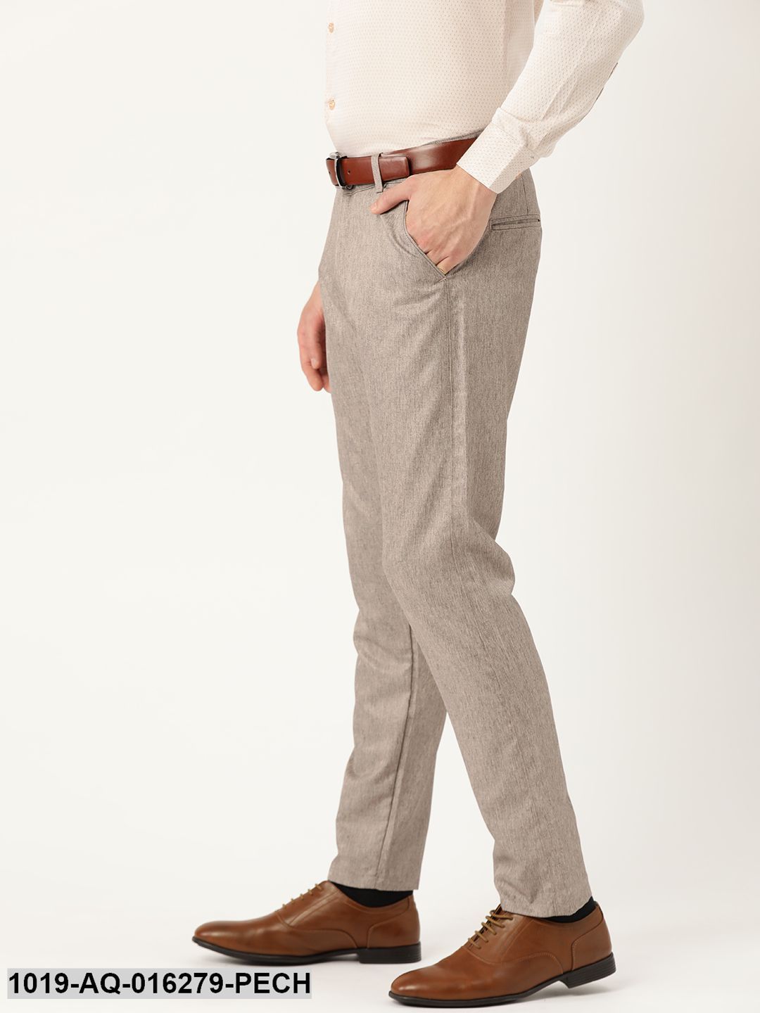 Men's Cotton Blend Peach Formal Trousers - Sojanya