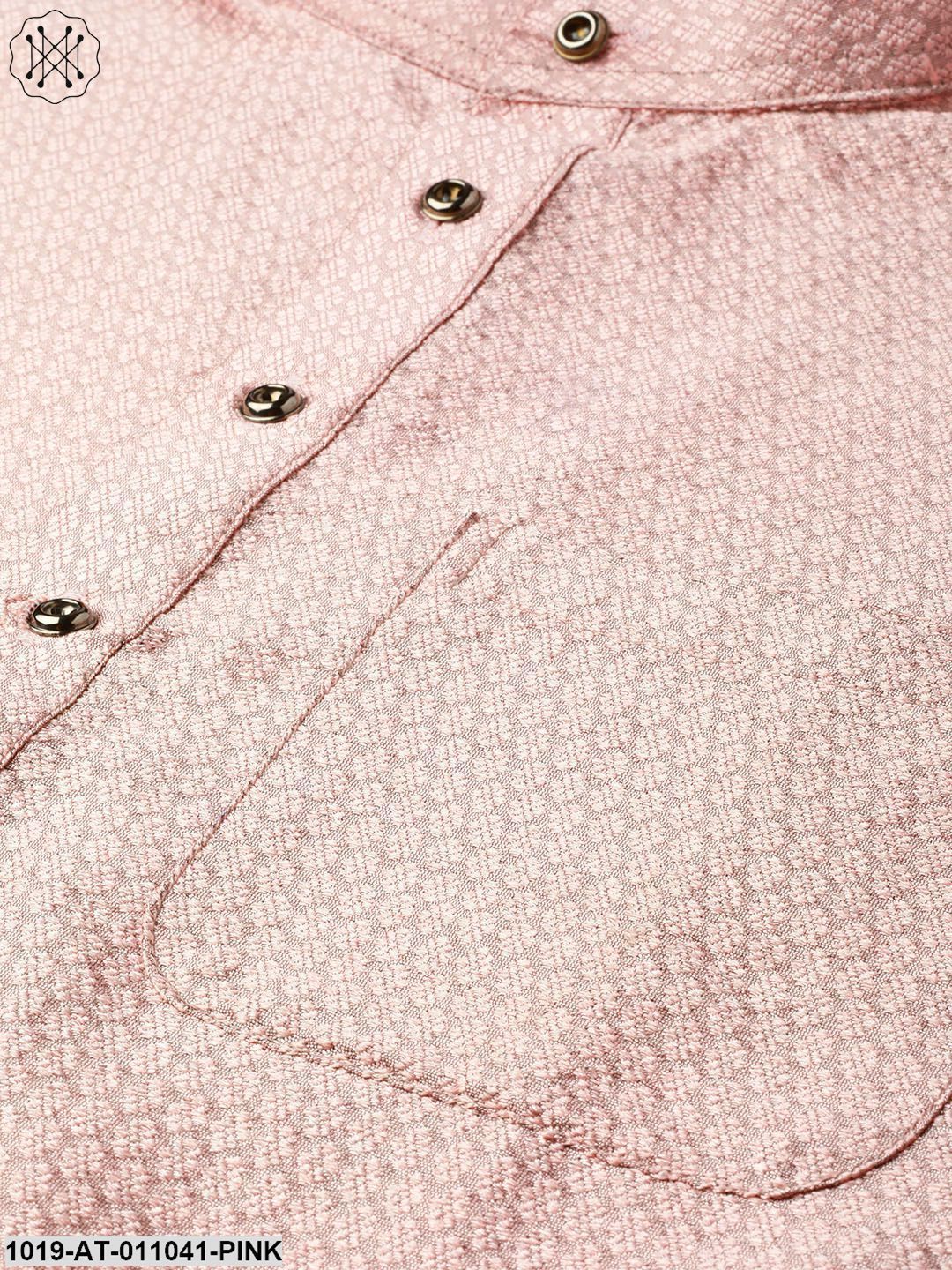 Men's Silk Blend Light Pink Self Design Only Kurta