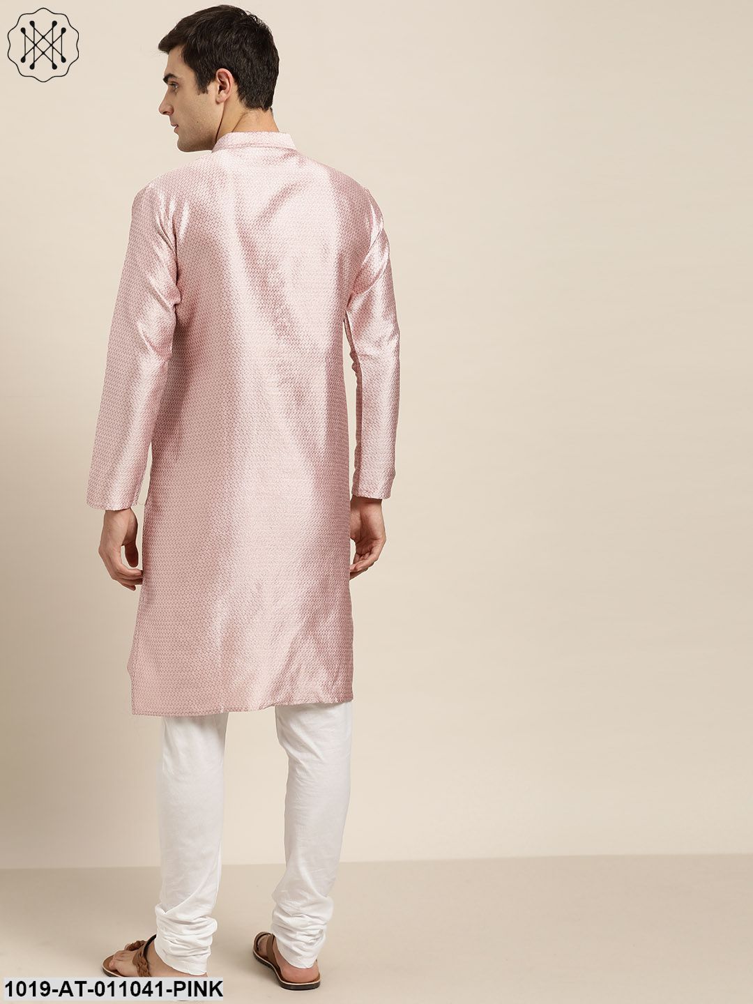 Men's Silk Blend Light Pink Self Design Only Kurta