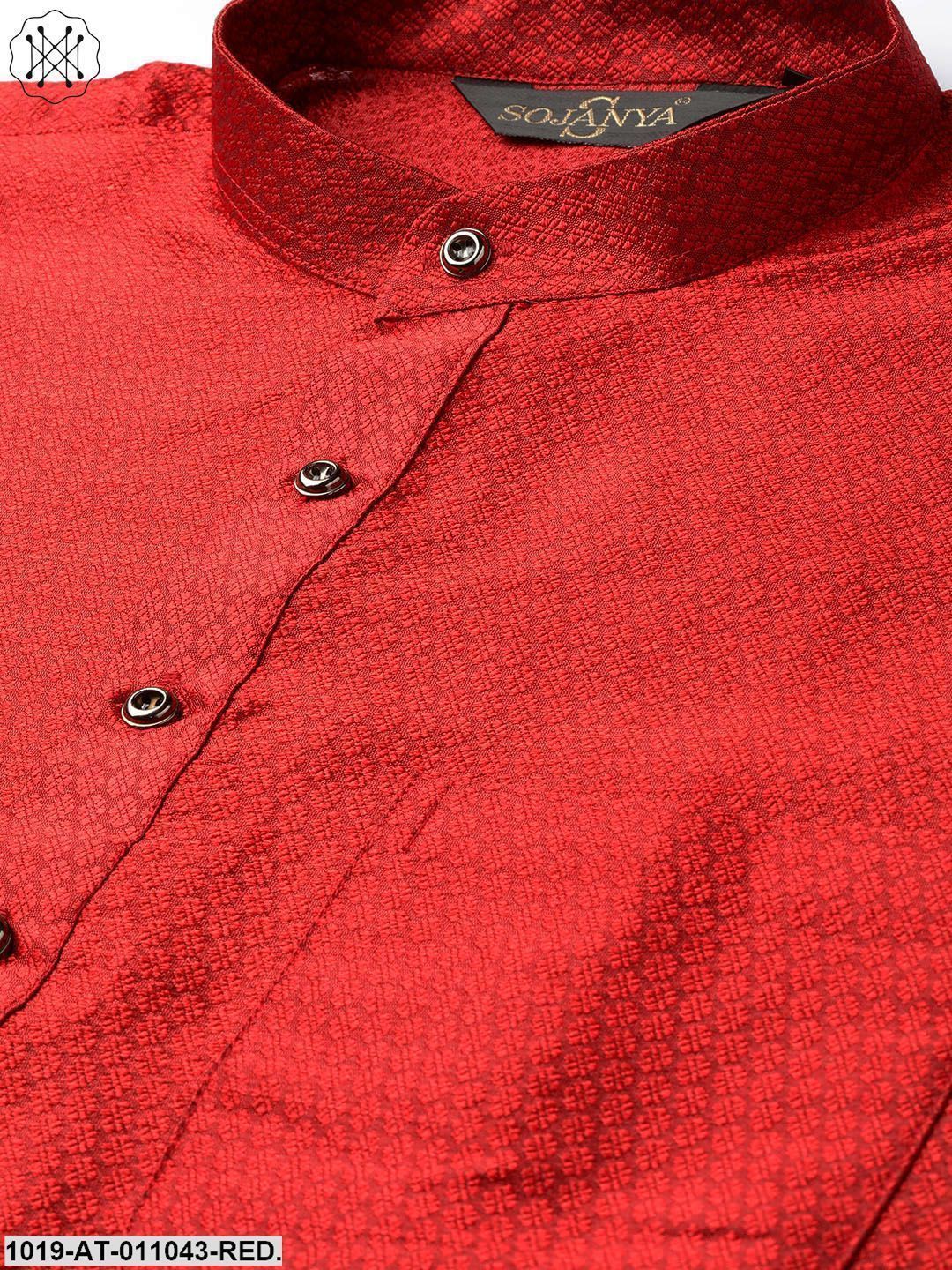 Men's Silk Blend Red Self Design Only Kurta