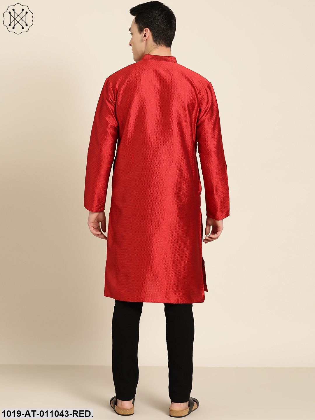 Men's Silk Blend Red Self Design Only Kurta