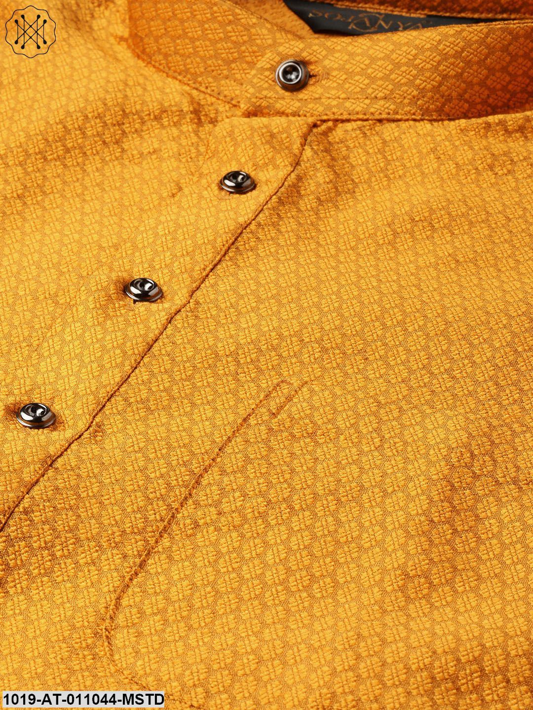 Men's Silk Blend Mustard Self Design Only Kurta
