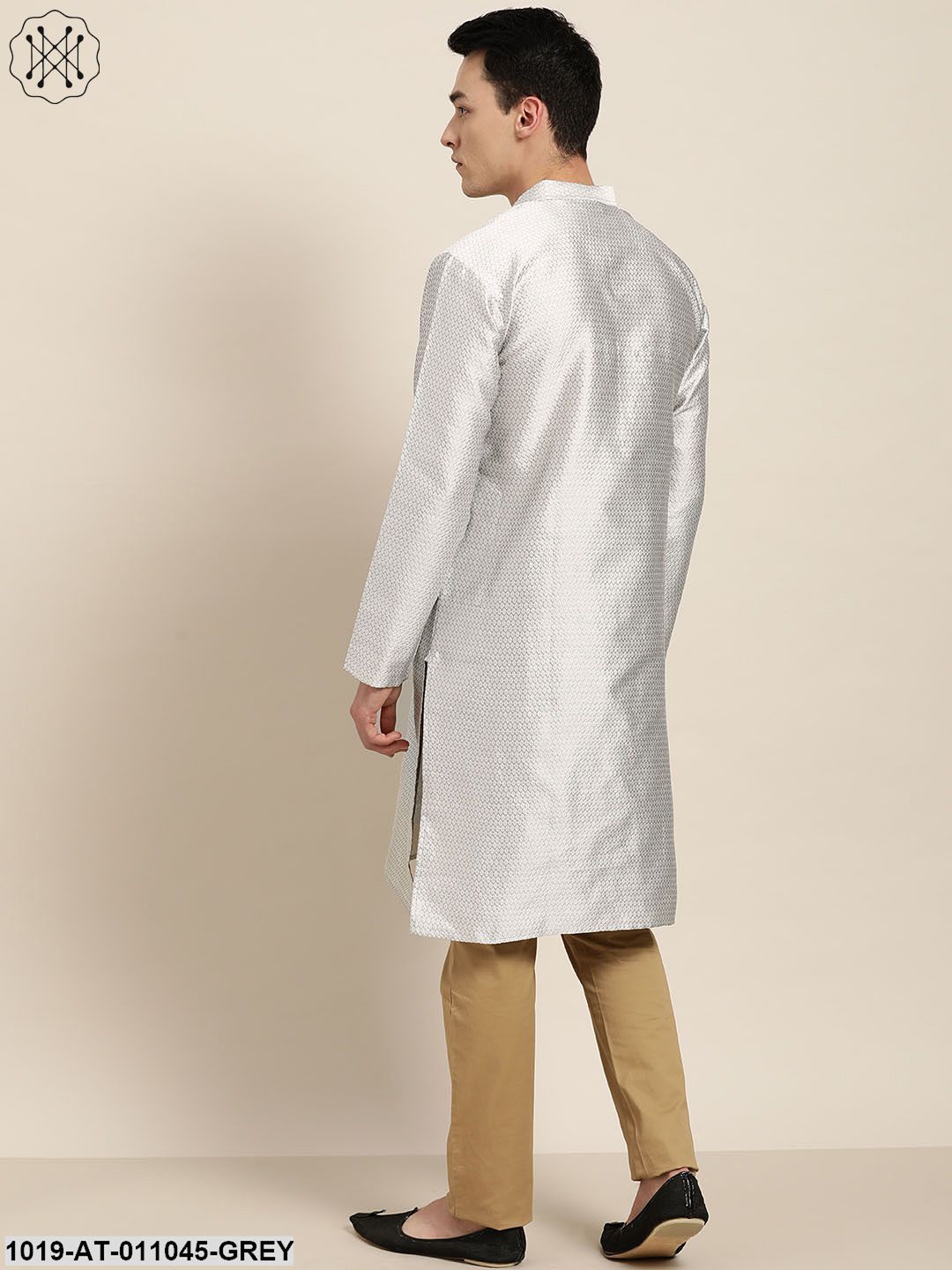 Men's Silk Blend Grey Self Design Only Kurta