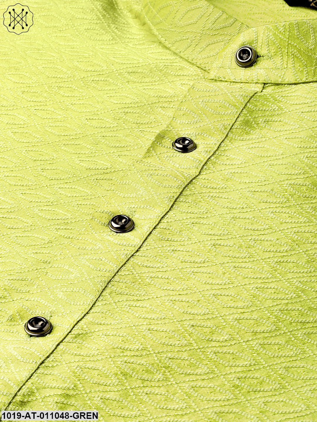 Men's Silk Blend Green Self Design Only Kurta