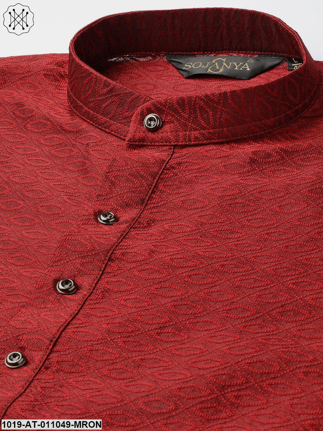 Men's Silk Blend Maroon Self Design Only Kurta
