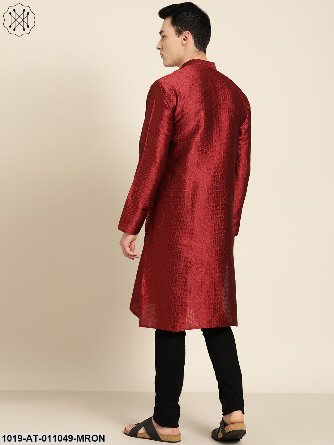 Men's Silk Blend Maroon Self Design Only Kurta