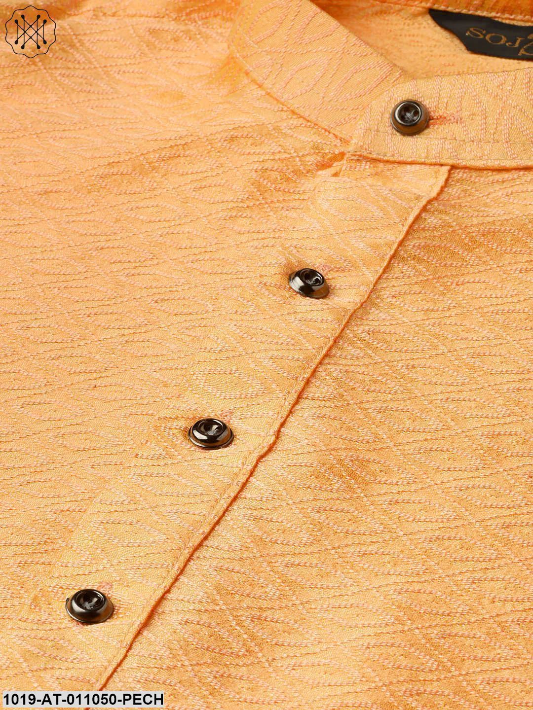 Men's Silk Blend Peach Self Design Only Kurta