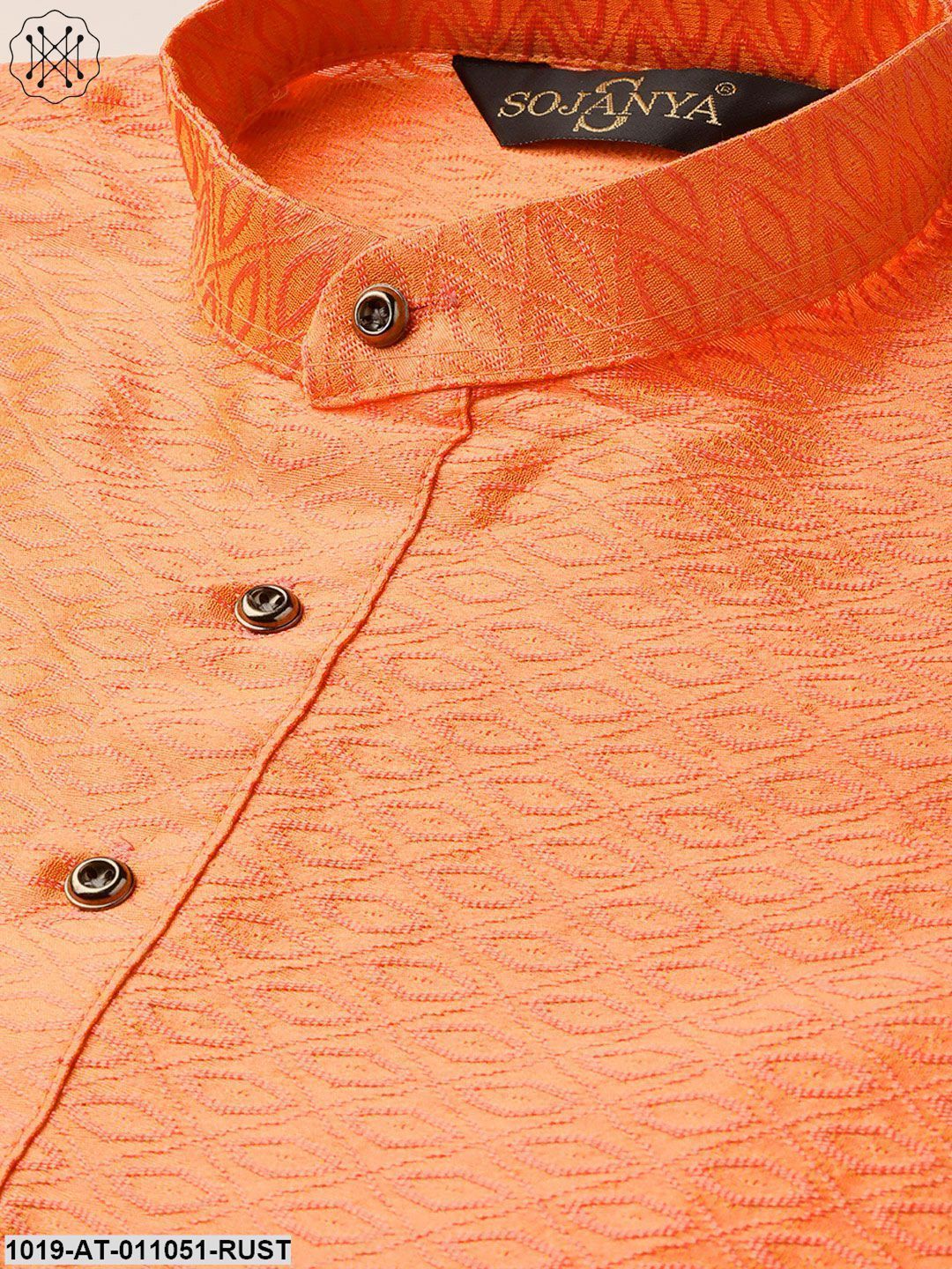 Men's Silk Blend Light Rust Self Design Only Kurta