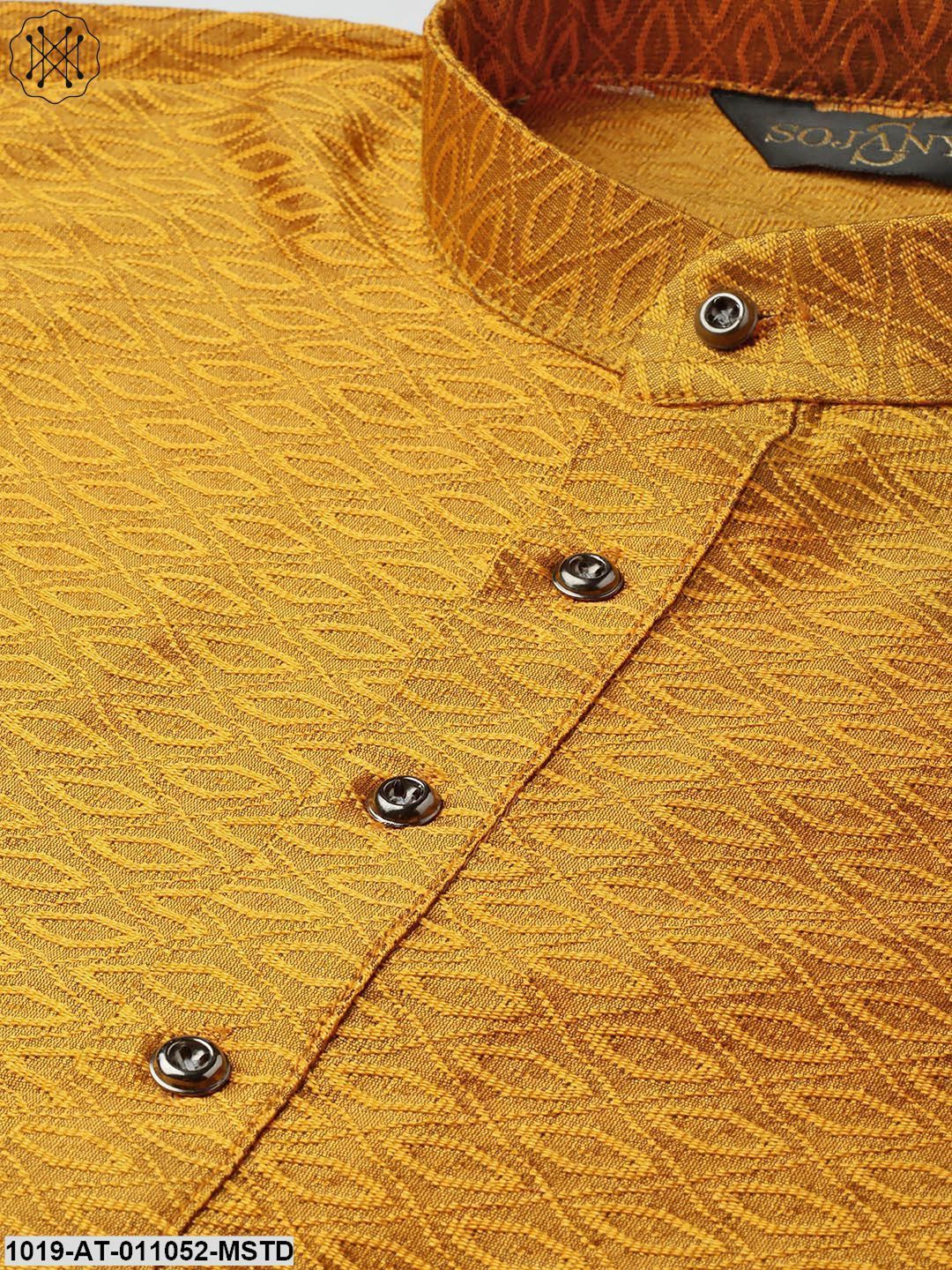 Men's Silk Blend Mustard Self Design Only Kurta