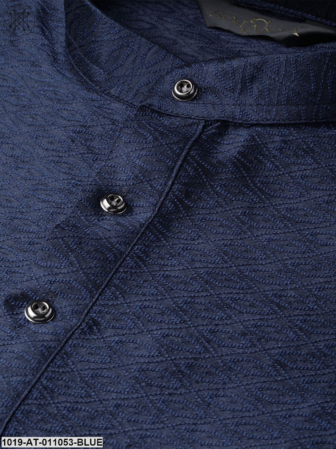 Men's Silk Blend Navy Blue Self Design Only Kurta