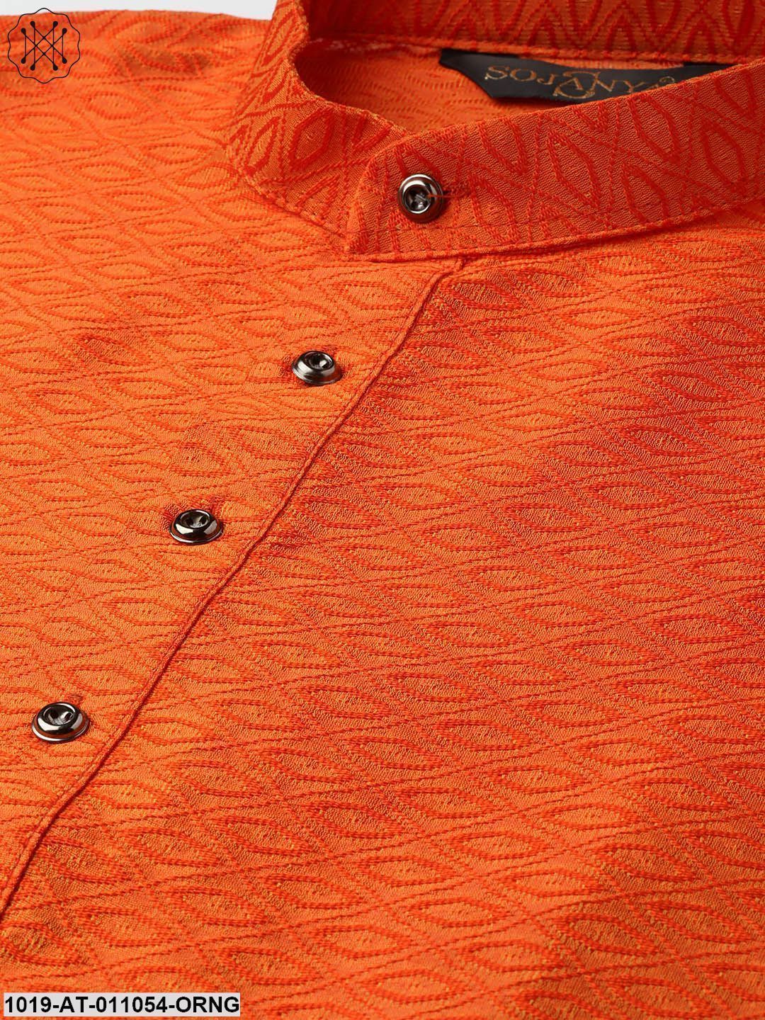 Men's Silk Blend Orange Self Design Only Kurta