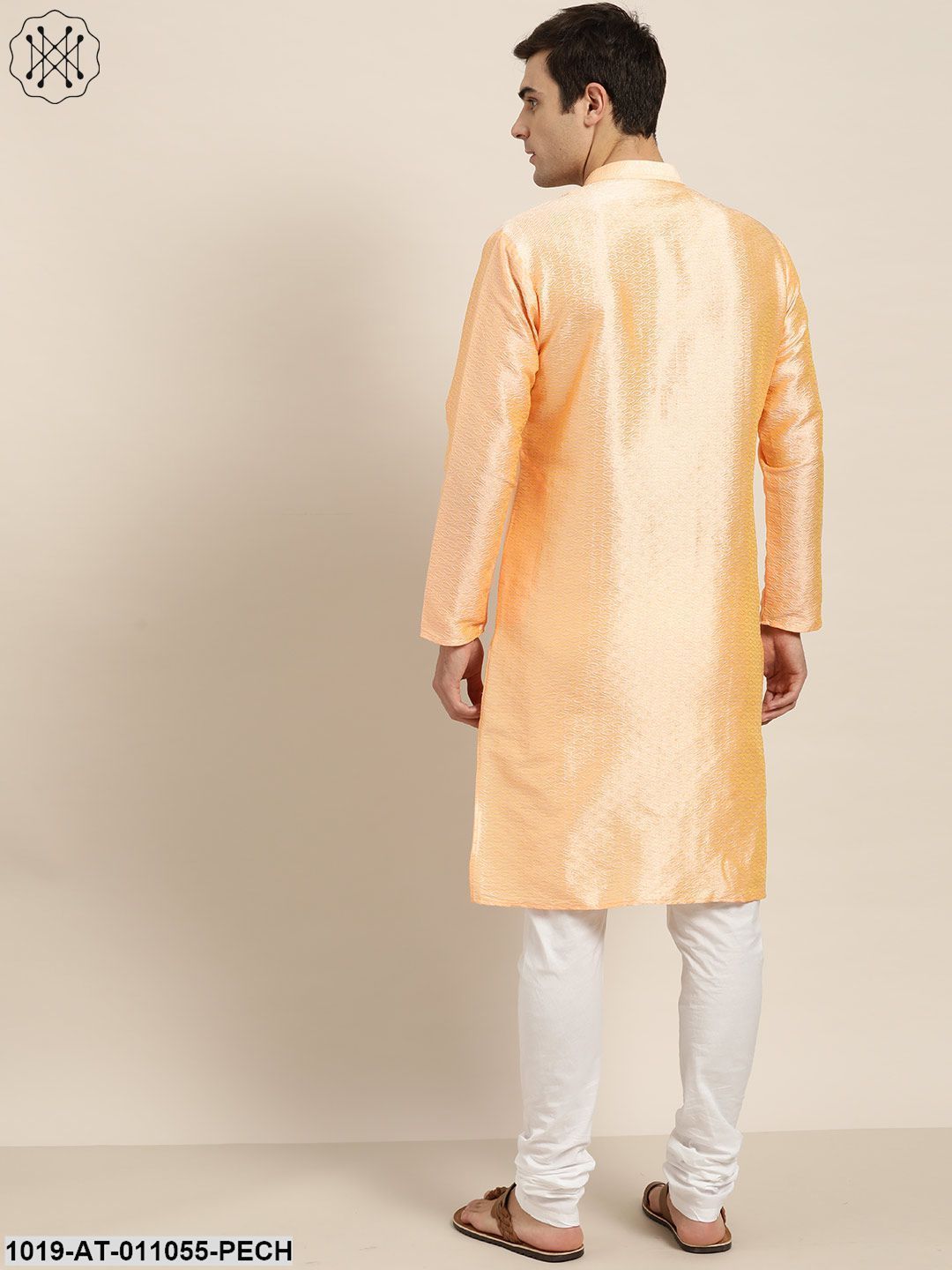 Men's Silk Blend Peach Self Design Only Kurta