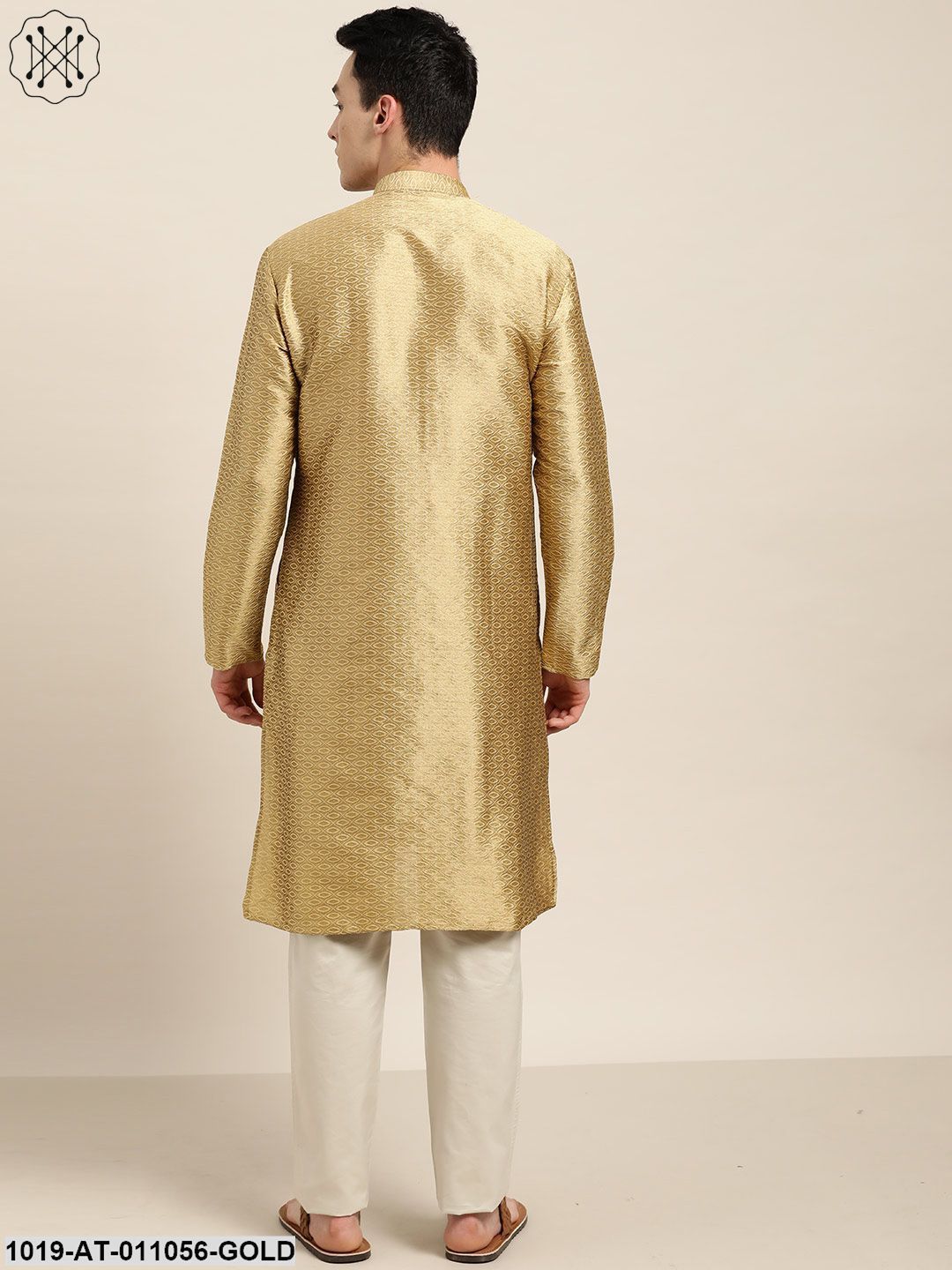 Men's Silk Blend Gold Self Design Only Kurta