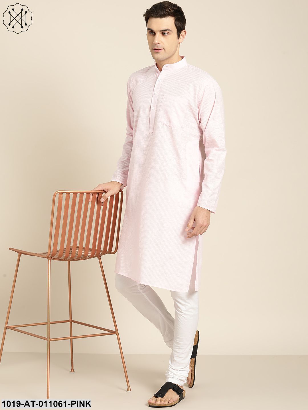 Men's Cotton Pink & White Striped Only Kurta - Sojanya
