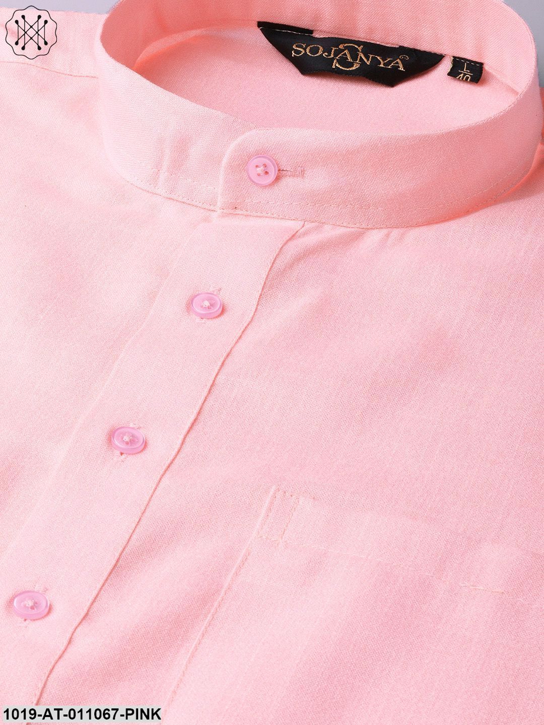 Men's Cotton Pink Solid Only Kurta - Sojanya