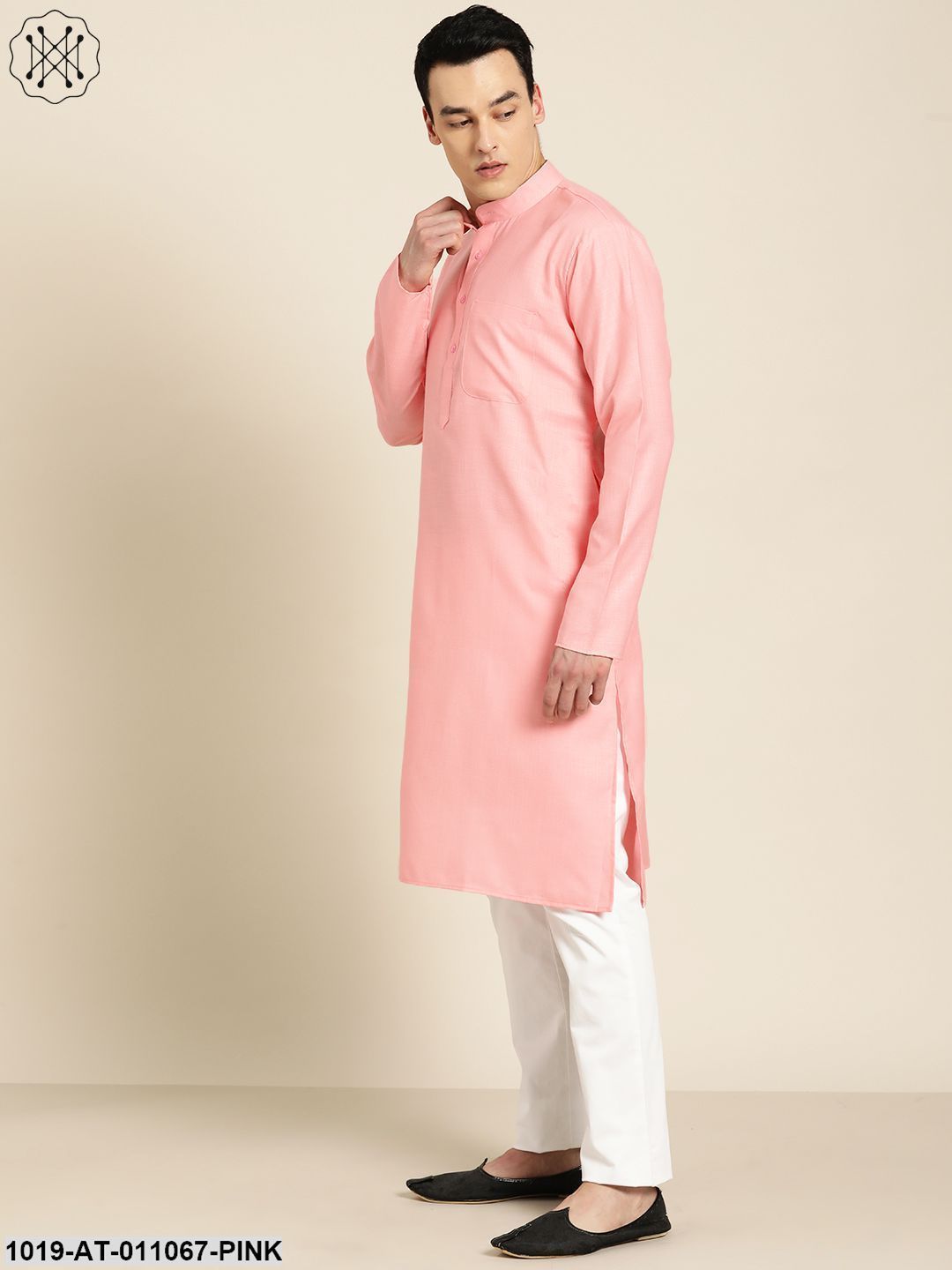 Men's Cotton Pink Solid Only Kurta - Sojanya