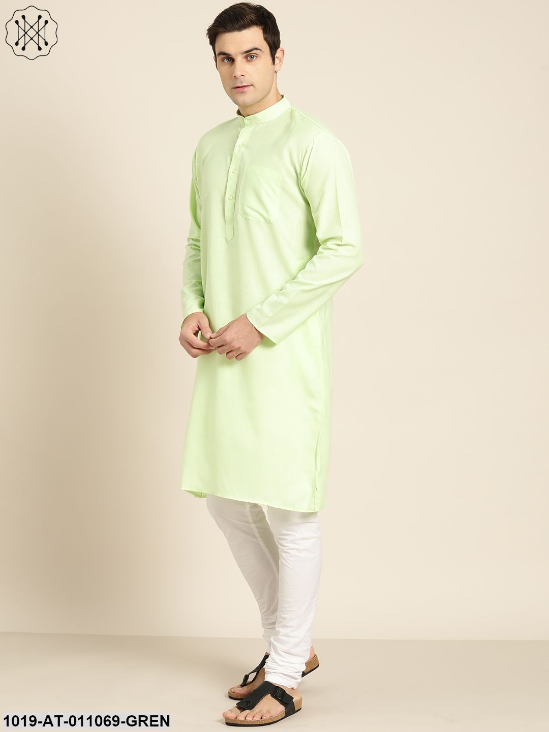 Men's Cotton Green Solid Only Kurta - Sojanya