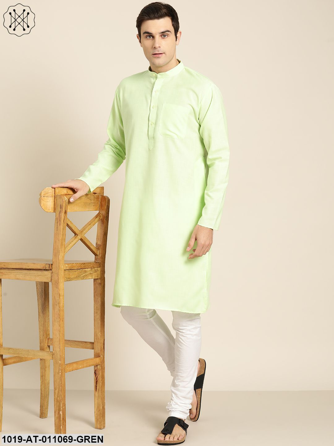 Men's Cotton Green Solid Only Kurta - Sojanya