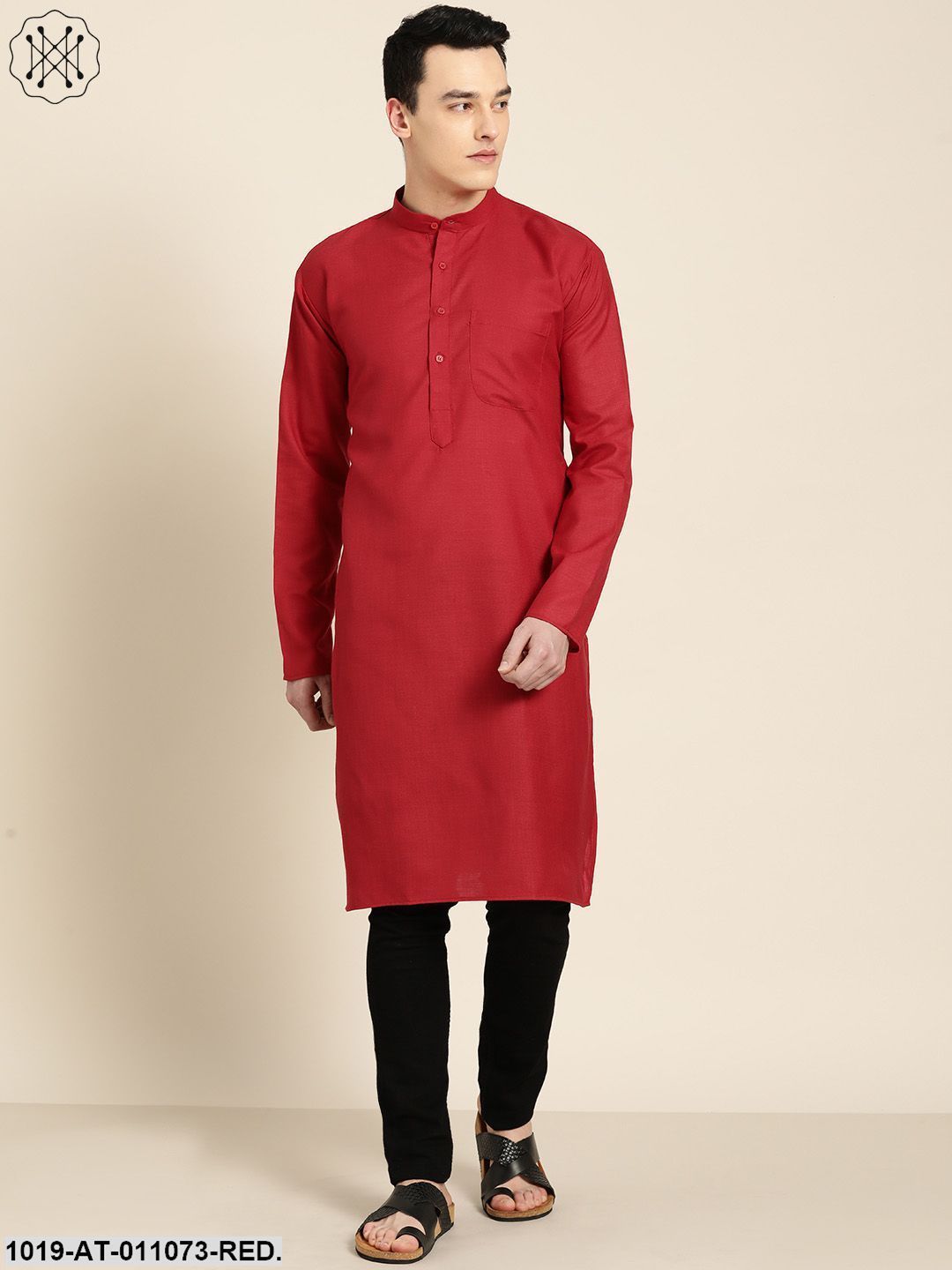 Men's Cotton Red Solid Only Kurta - Sojanya