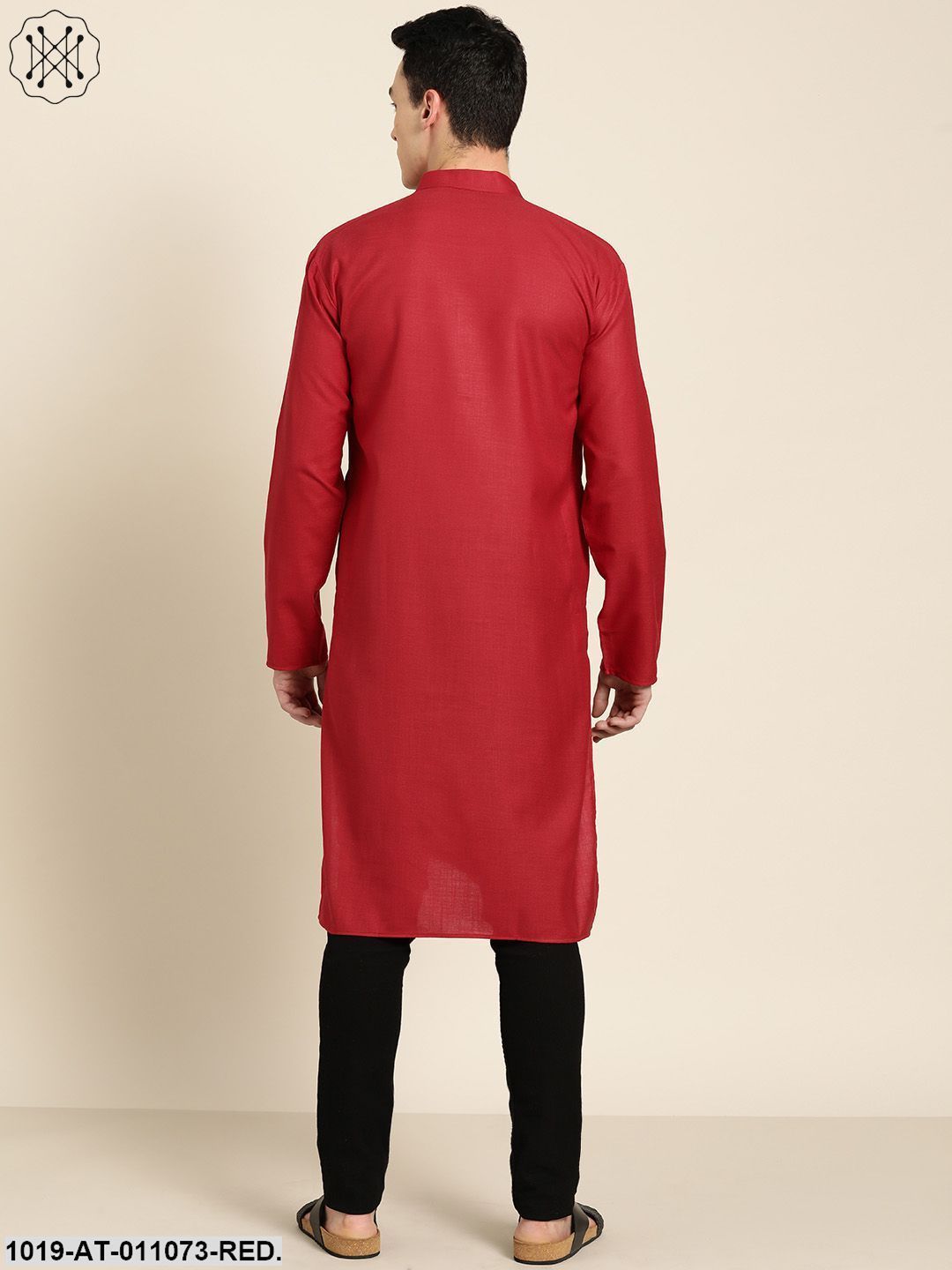 Men's Cotton Red Solid Only Kurta - Sojanya