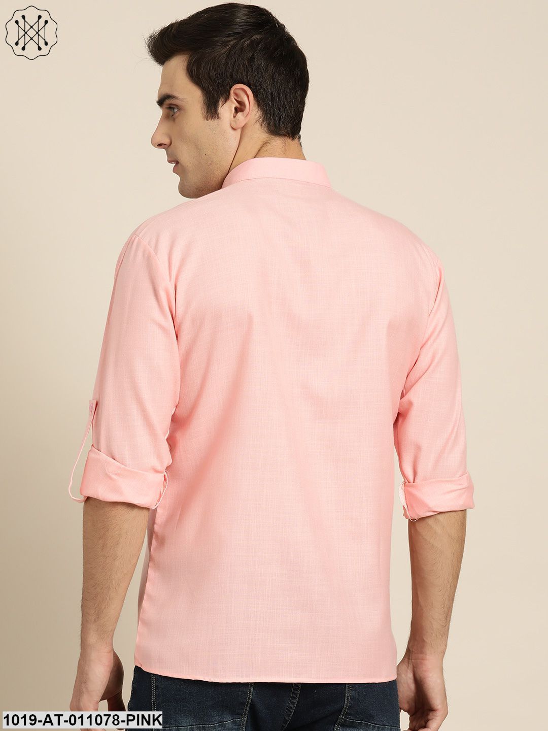 Men's Cotton Pink Solid Short Kurta - Sojanya