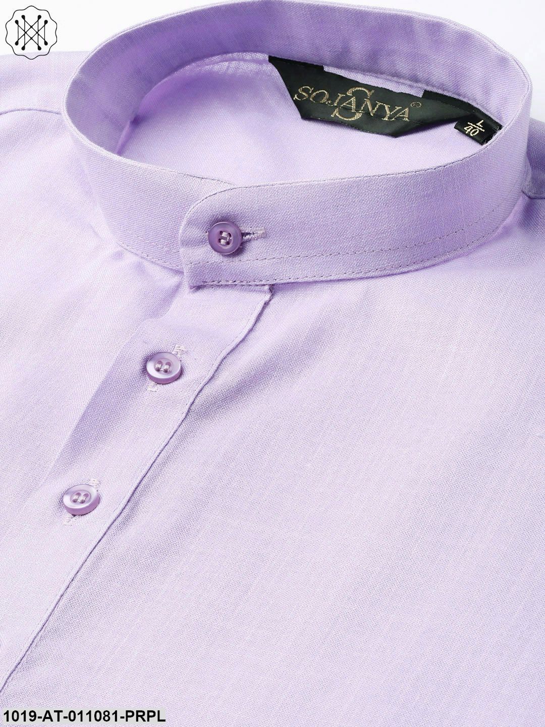 Men's Cotton Purple Solid Short Kurta - Sojanya