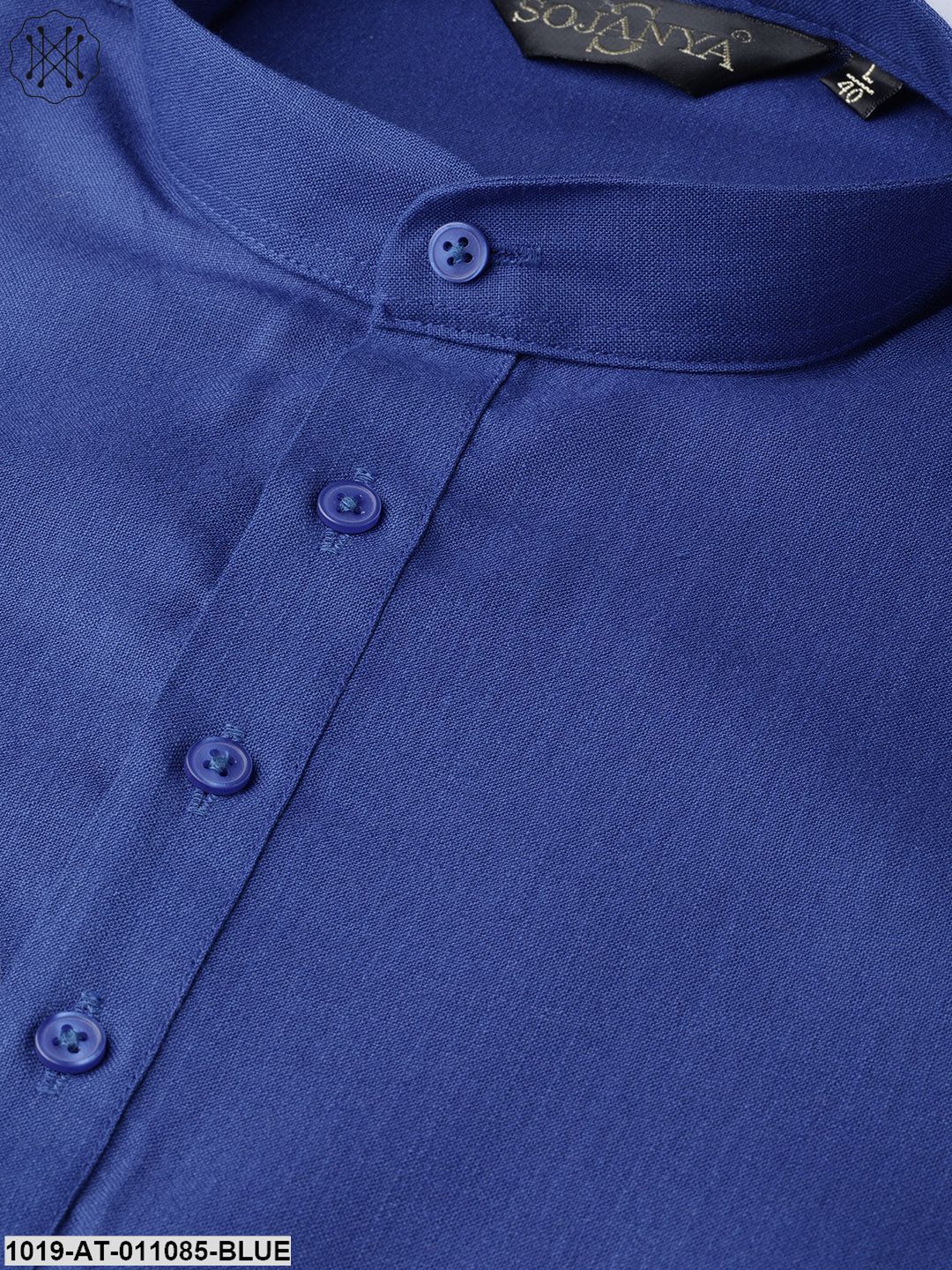 Men's Cotton Royal Blue Solid Short Kurta - Sojanya