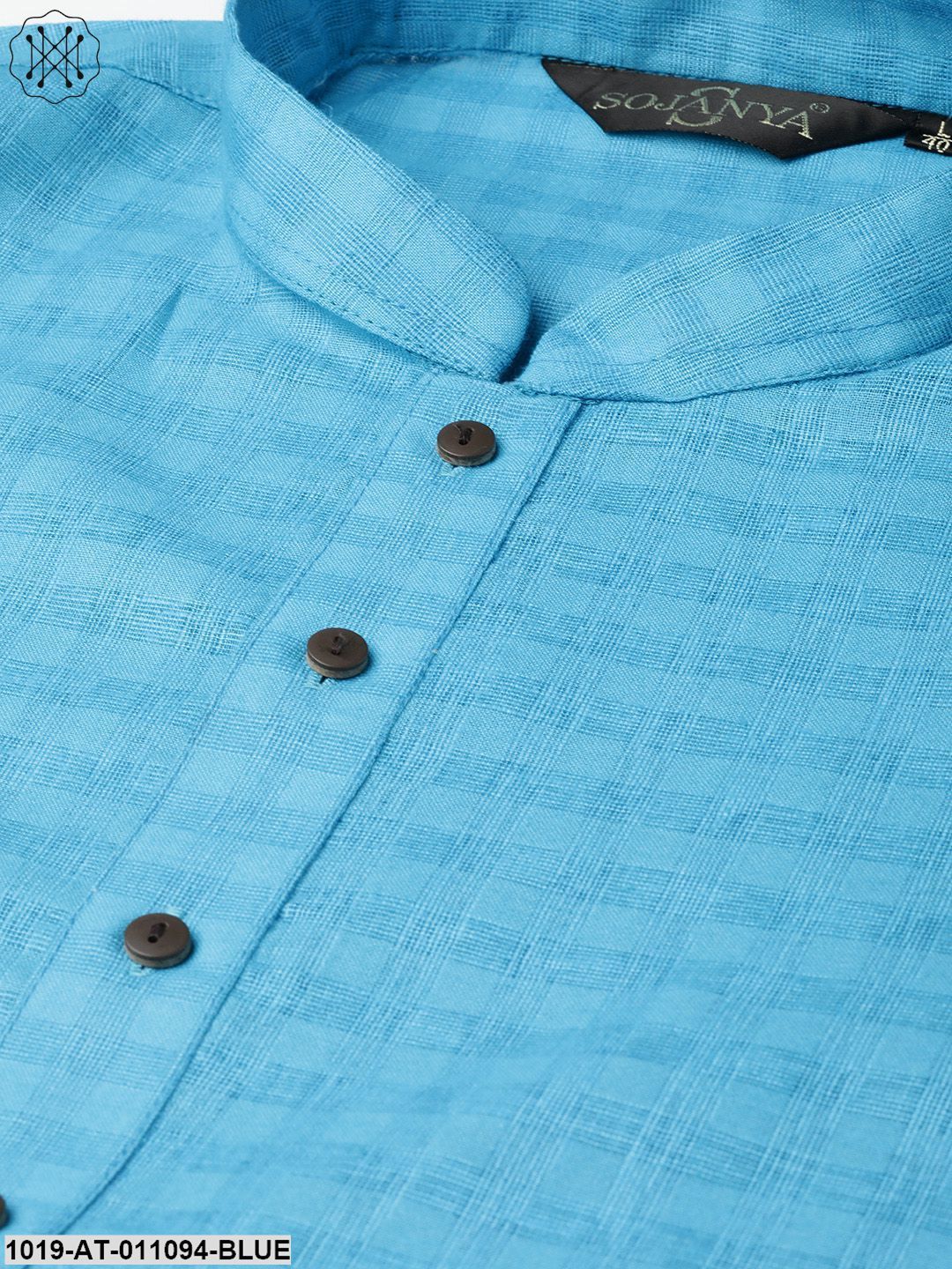 Men's Cotton Blend Peacock Blue Woven Design Only Long Kurta - Sojanya