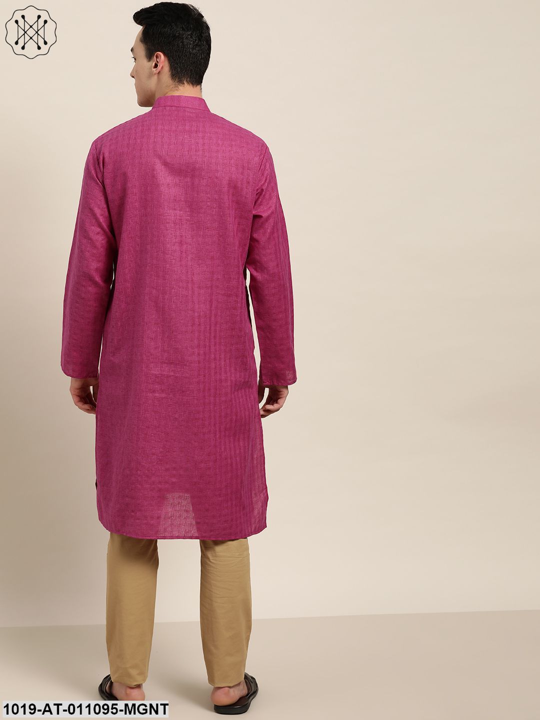 Men's Cotton Blend Magenta Woven Design Only Long Kurta - Sojanya
