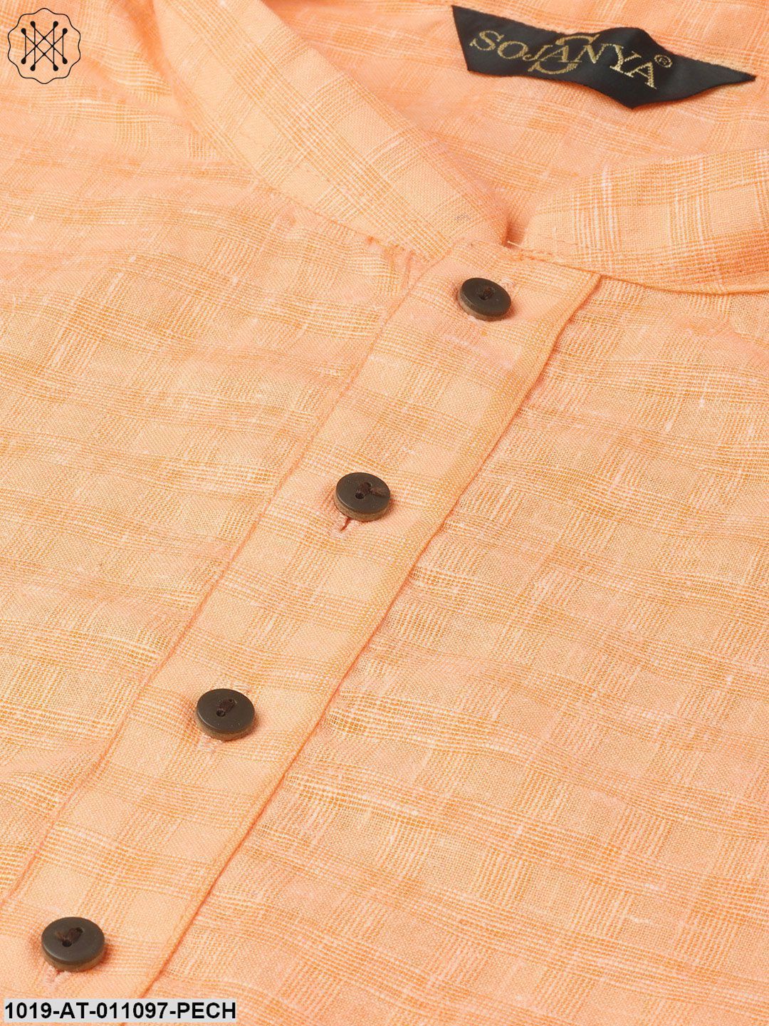 Men's Cotton Blend Peach Woven Design Only Long Kurta - Sojanya
