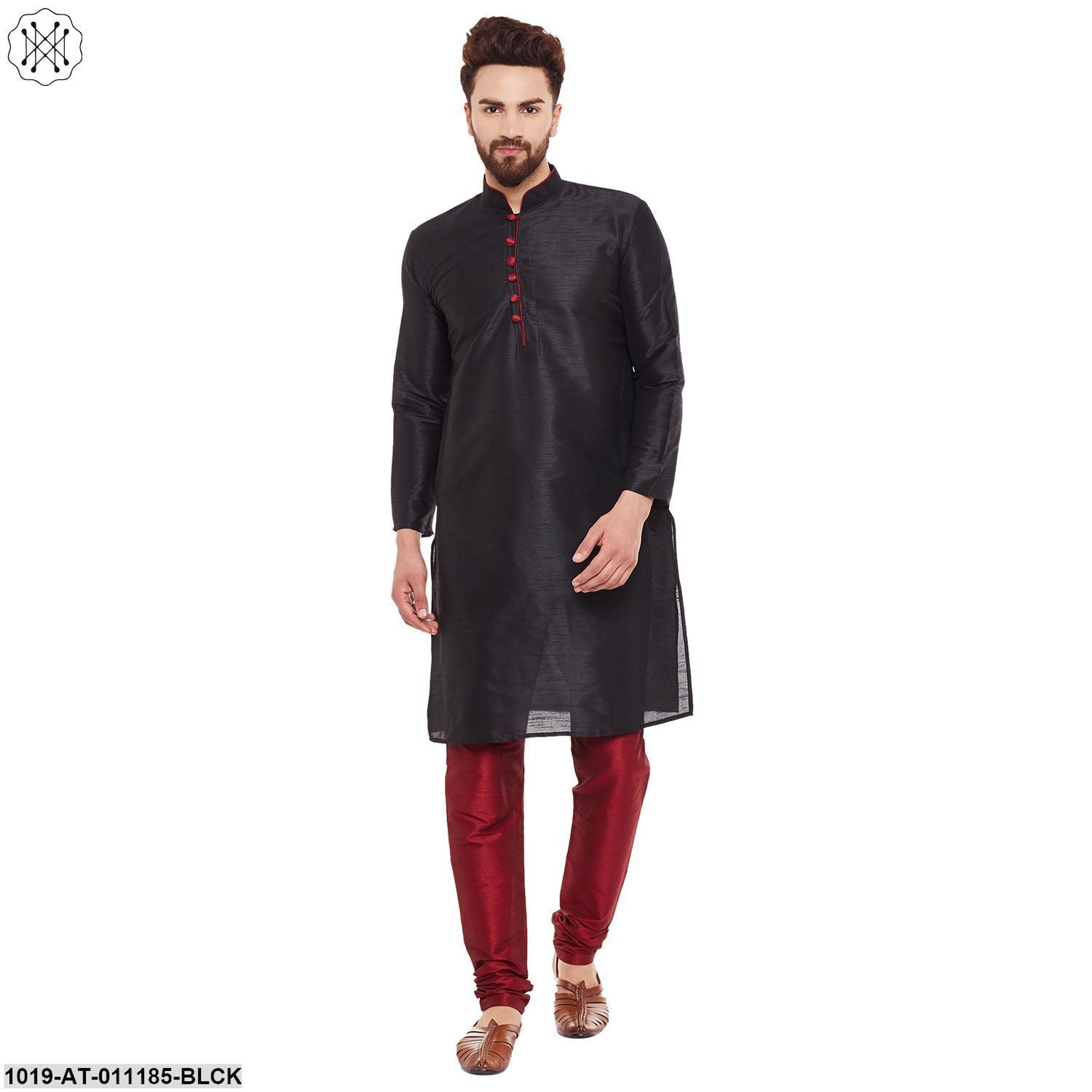 Men's Black, Dupion Silk Kurta