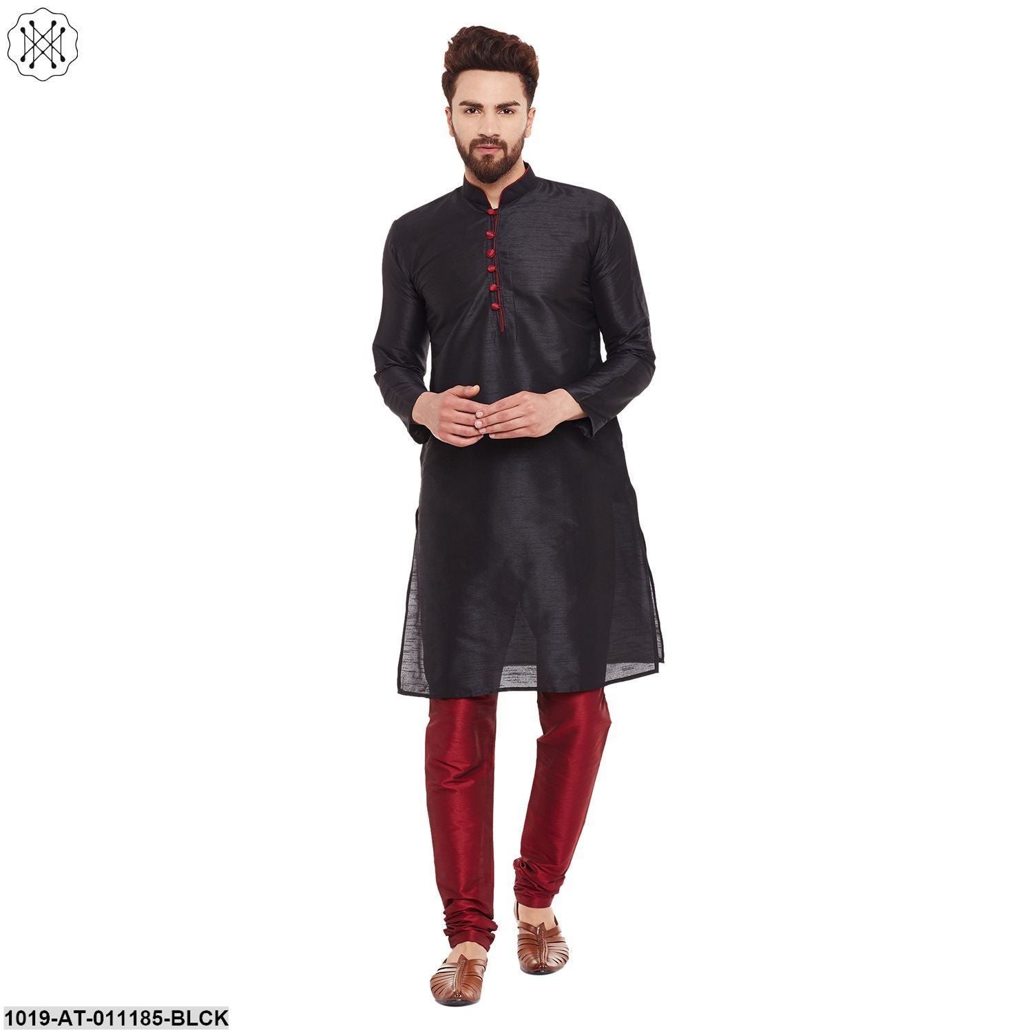 Men's Black, Dupion Silk Kurta