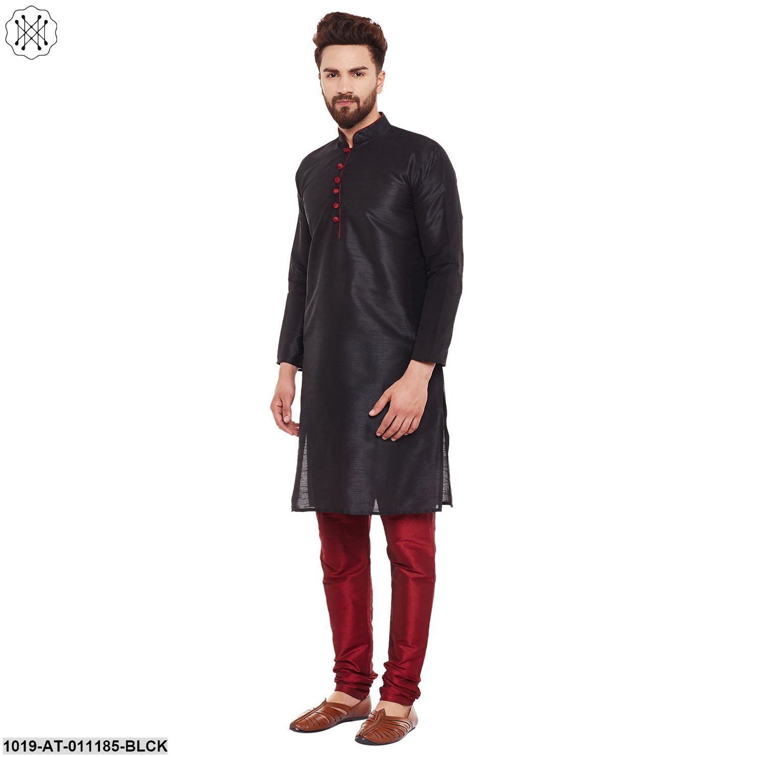 Men's Black, Dupion Silk Kurta