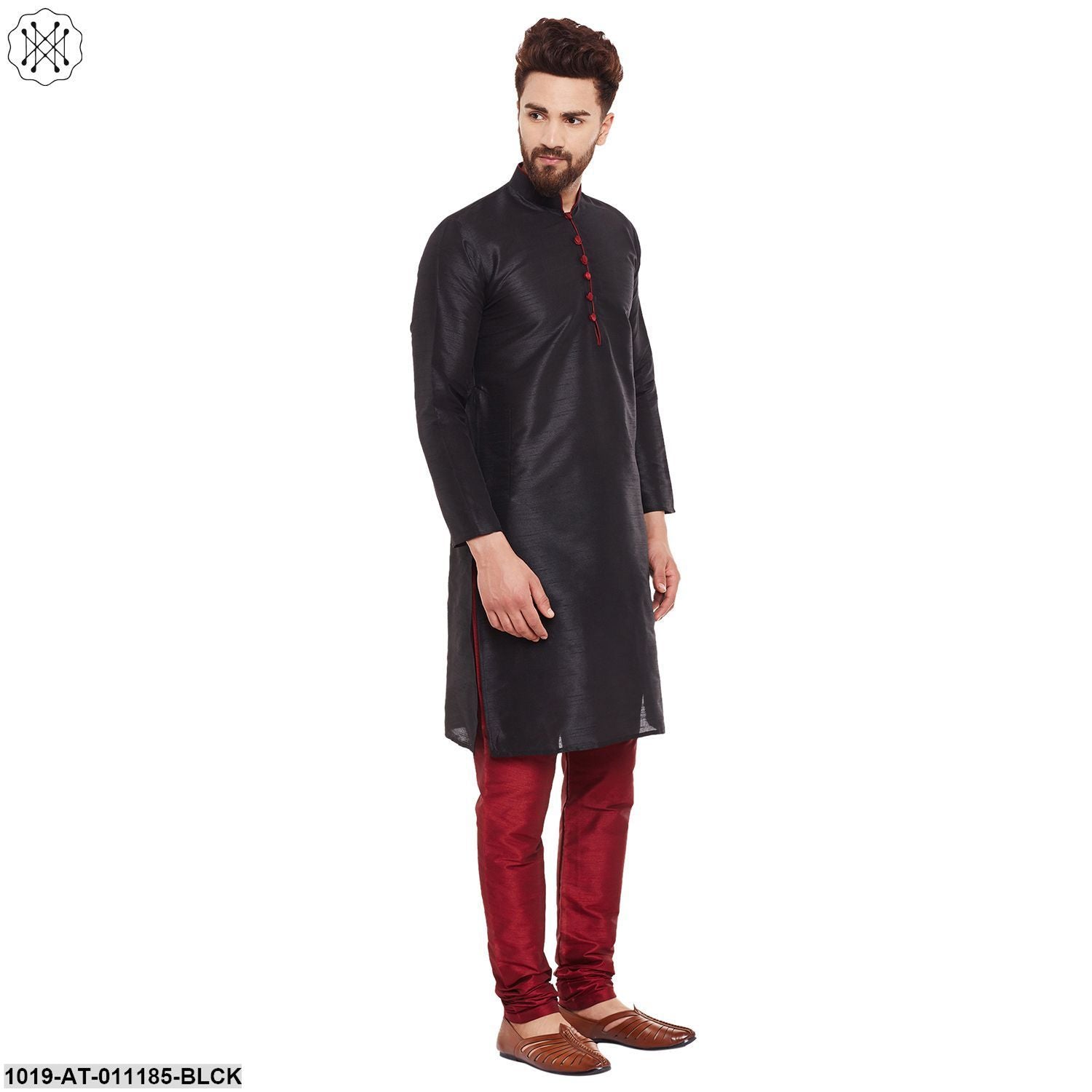 Men's Black, Dupion Silk Kurta