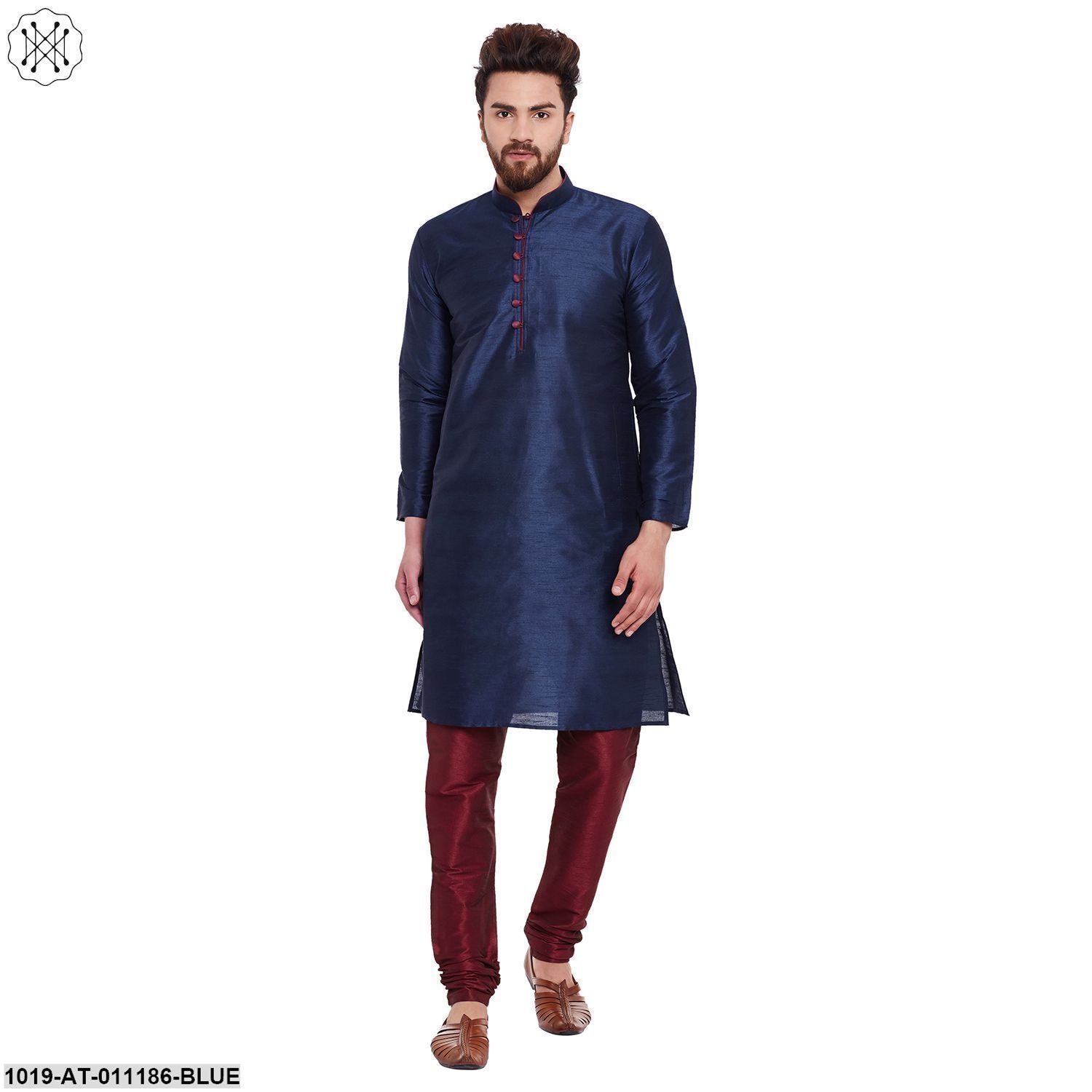 Men's Navy Blue, Dupion Silk Kurta