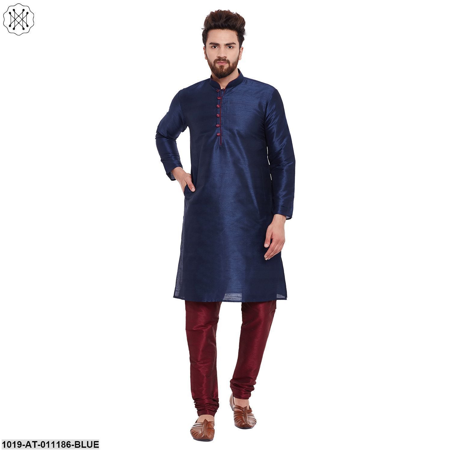 Men's Navy Blue, Dupion Silk Kurta
