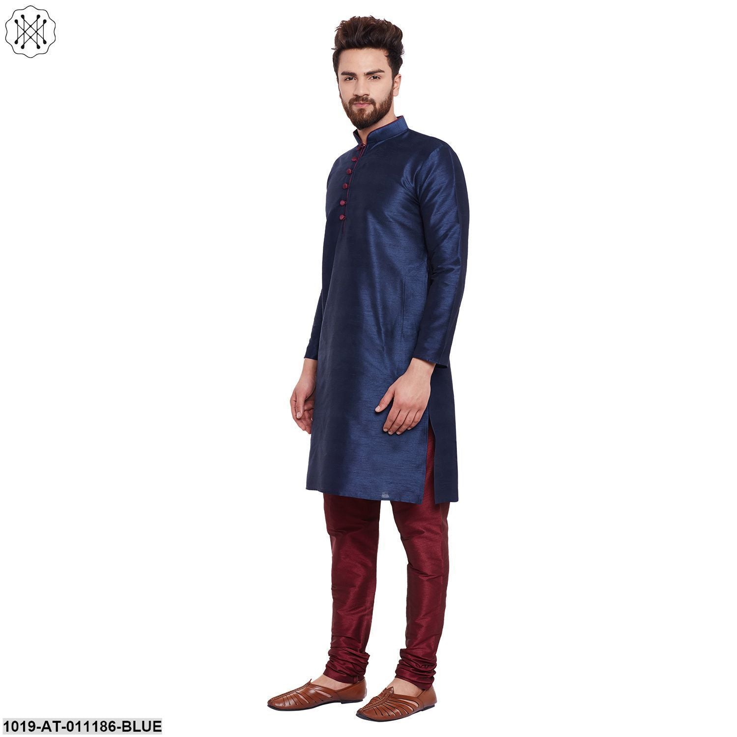 Men's Navy Blue, Dupion Silk Kurta