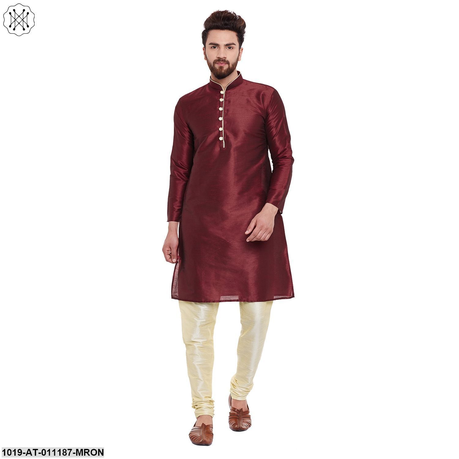 Men's Maroon, Dupion Silk Kurta