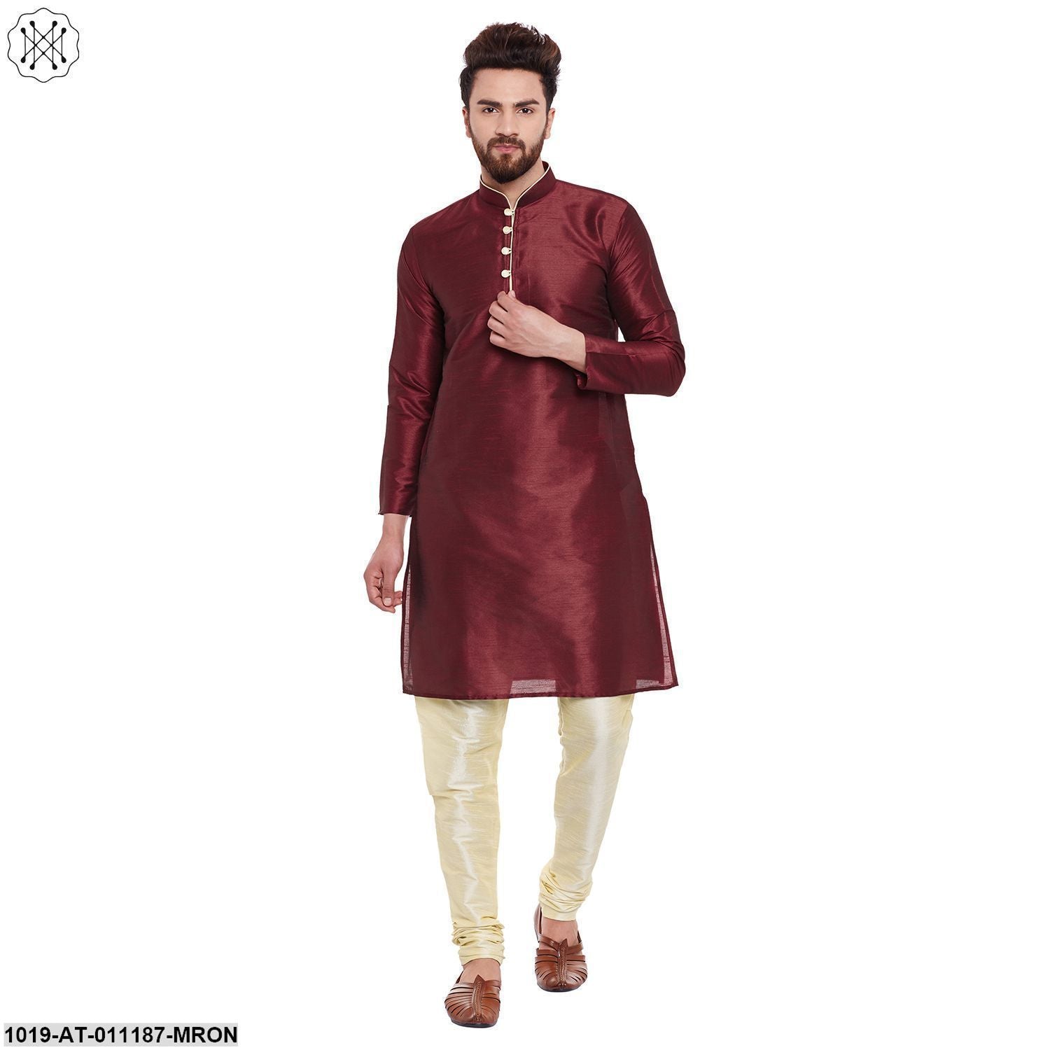 Men's Maroon, Dupion Silk Kurta