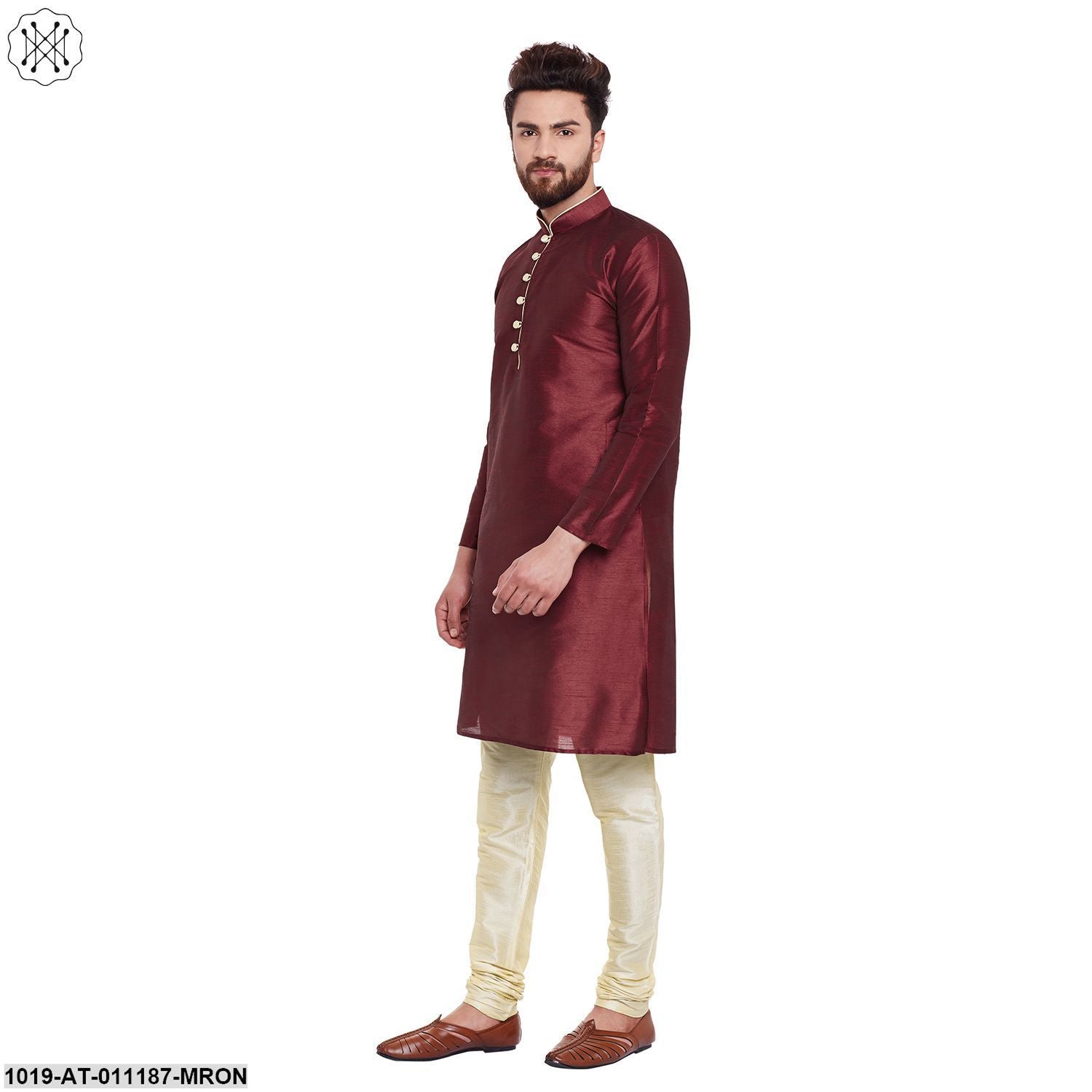 Men's Maroon, Dupion Silk Kurta