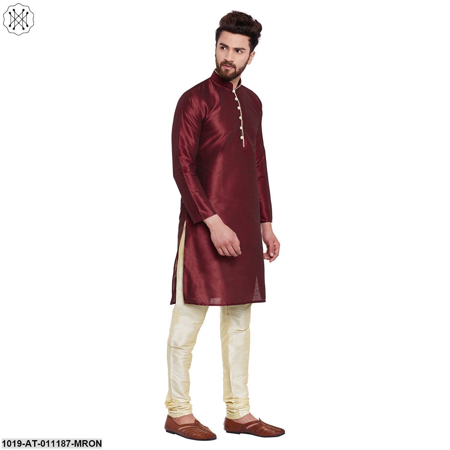 Men's Maroon, Dupion Silk Kurta