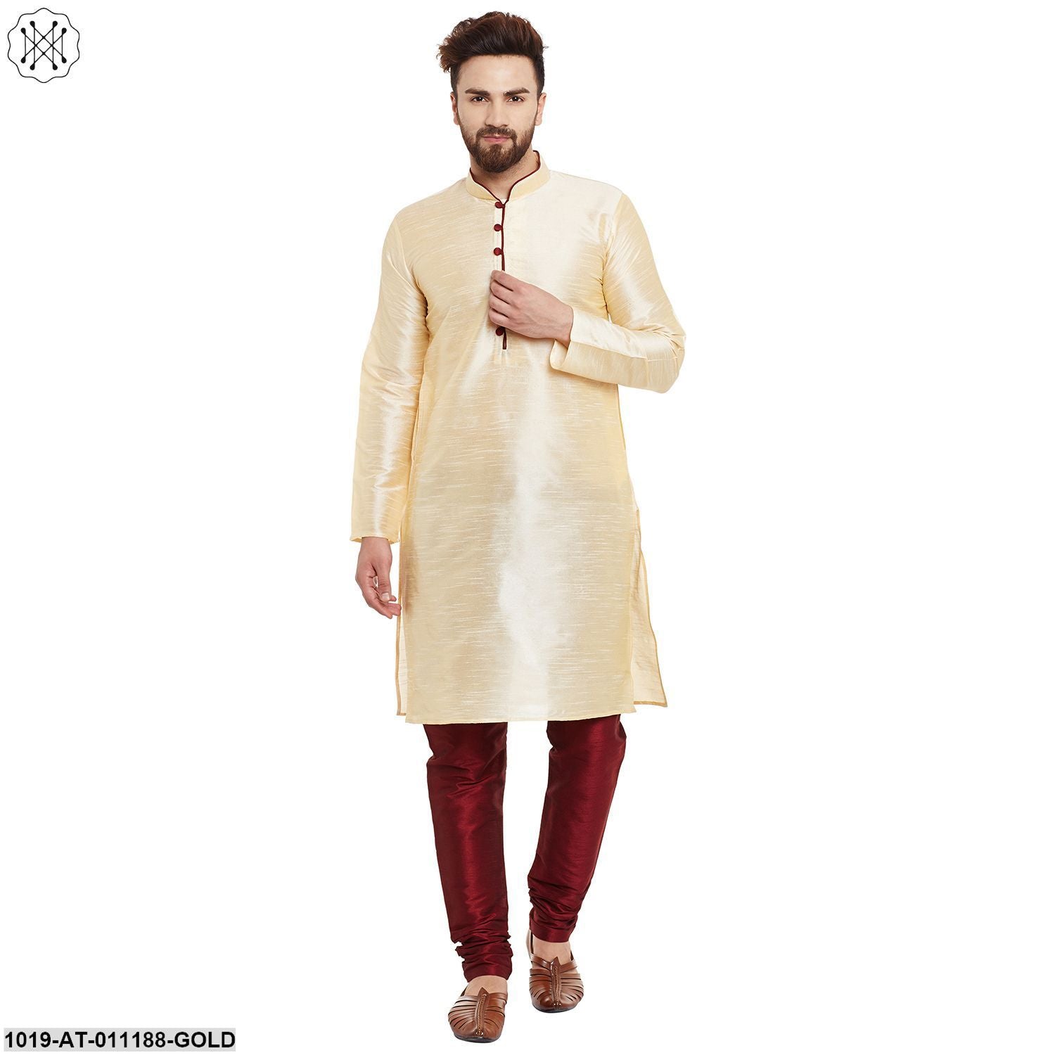Men's Golden,Dupion Silk Kurta