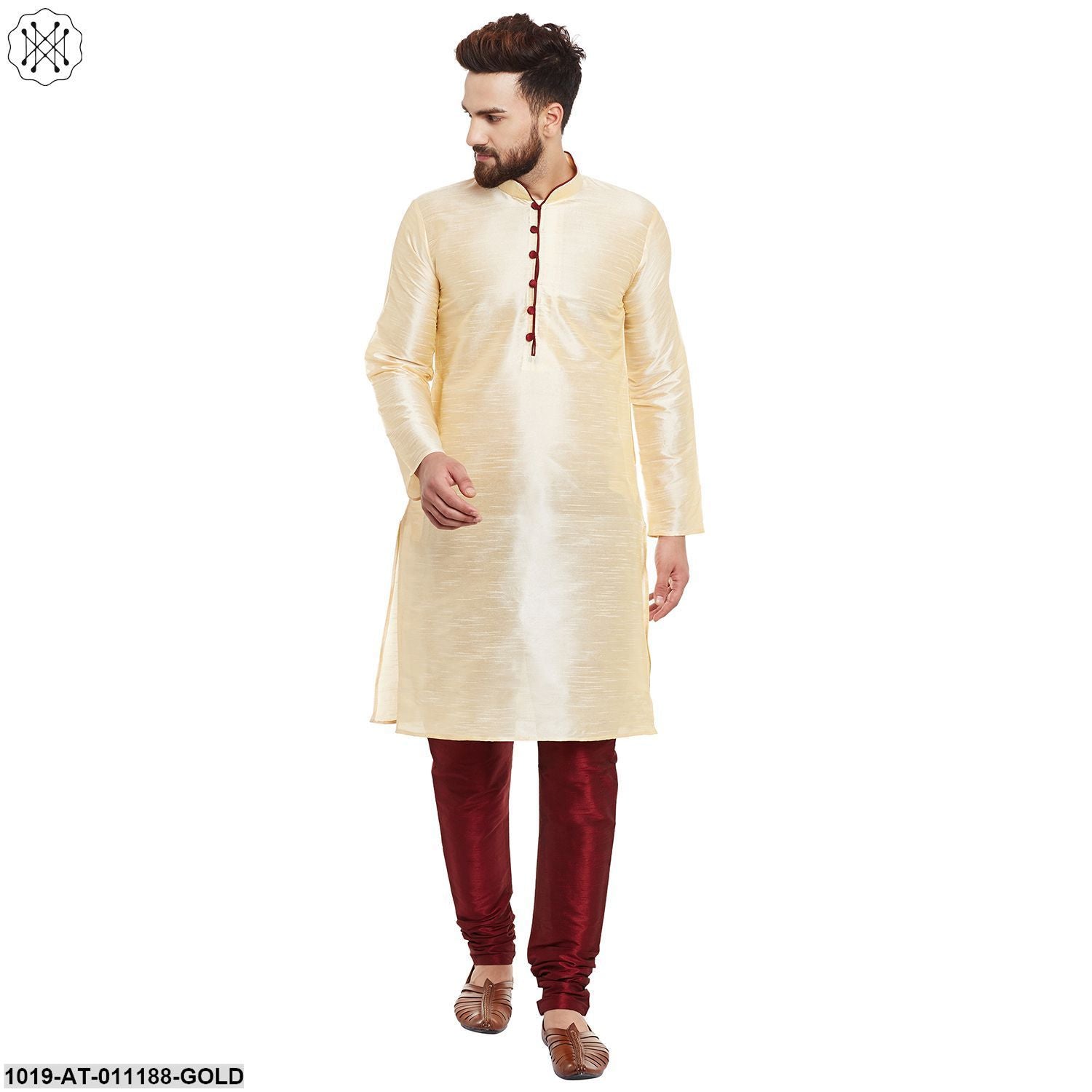 Men's Golden,Dupion Silk Kurta
