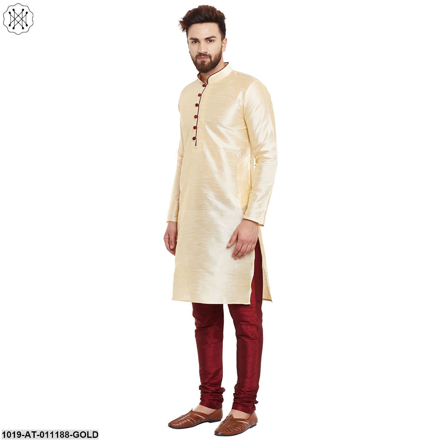 Men's Golden,Dupion Silk Kurta
