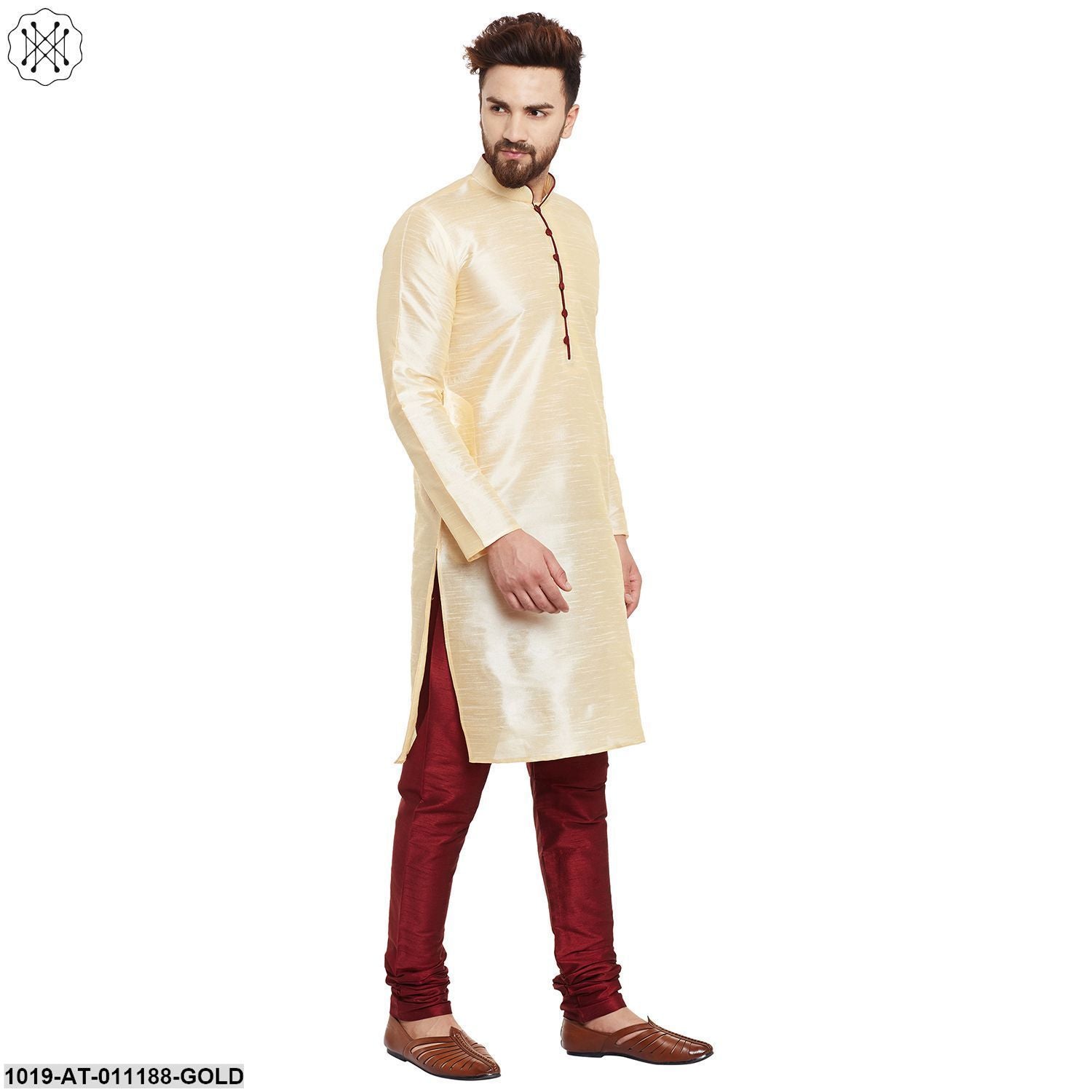 Men's Golden,Dupion Silk Kurta