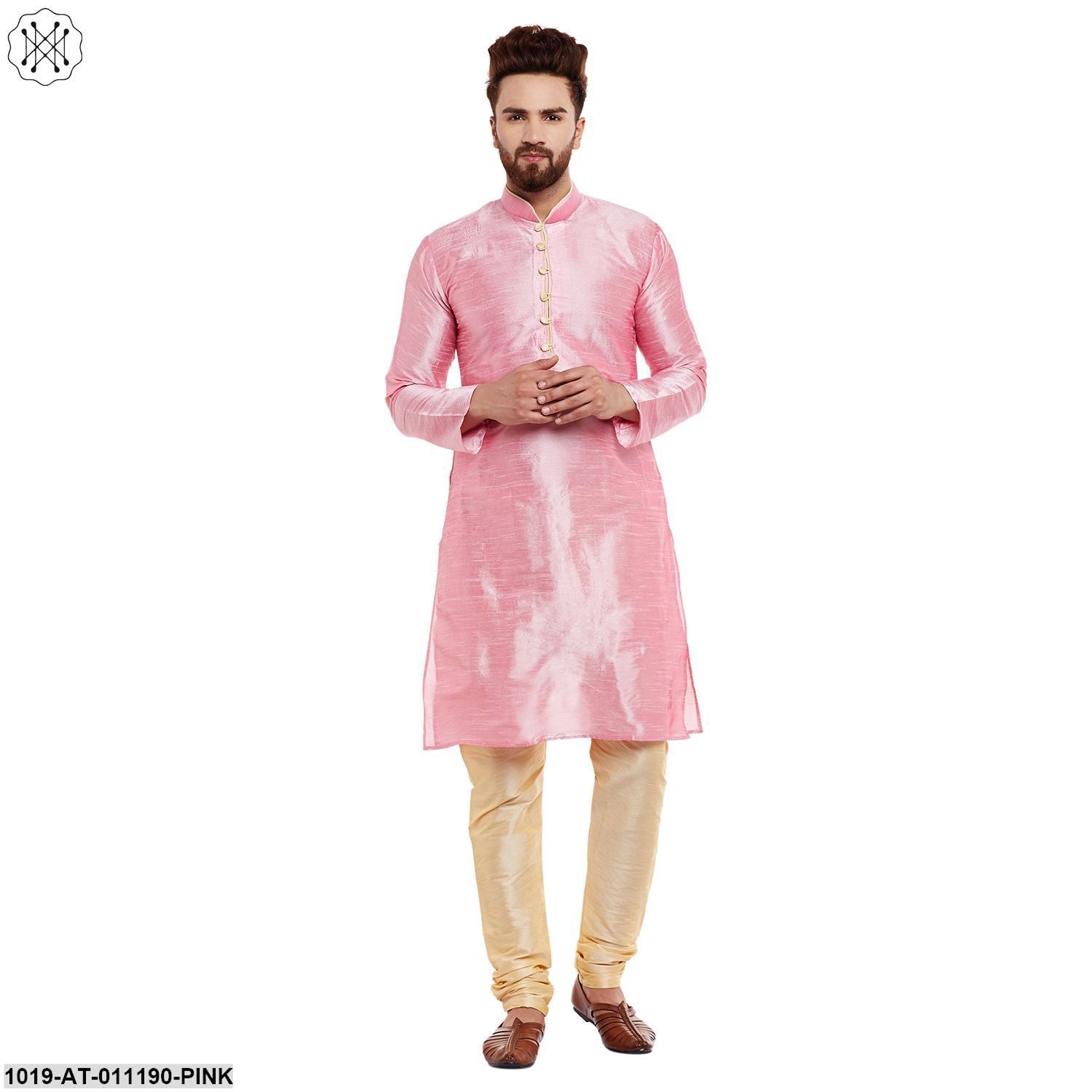 Men's Pink, Dupion Silk Kurta