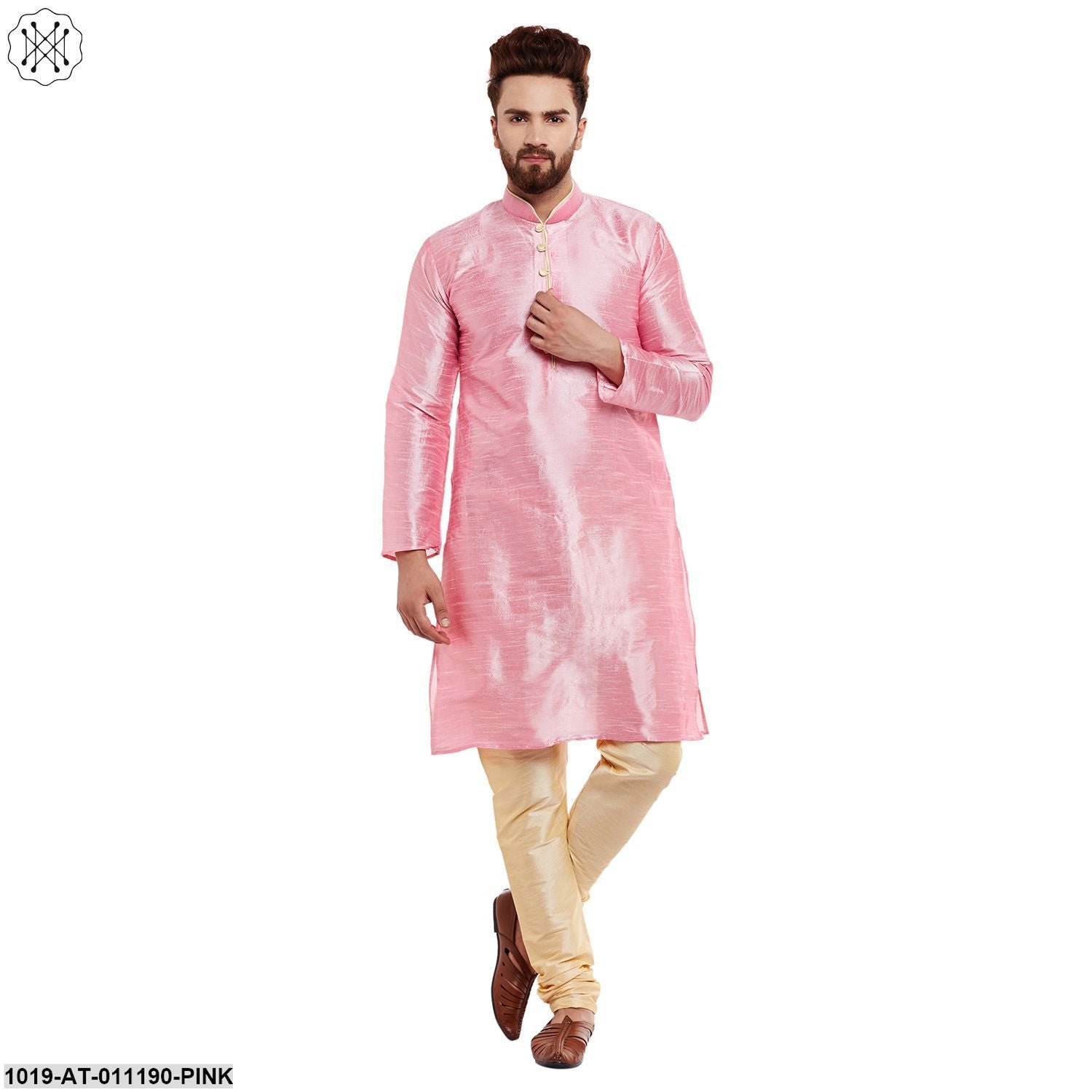 Men's Pink, Dupion Silk Kurta